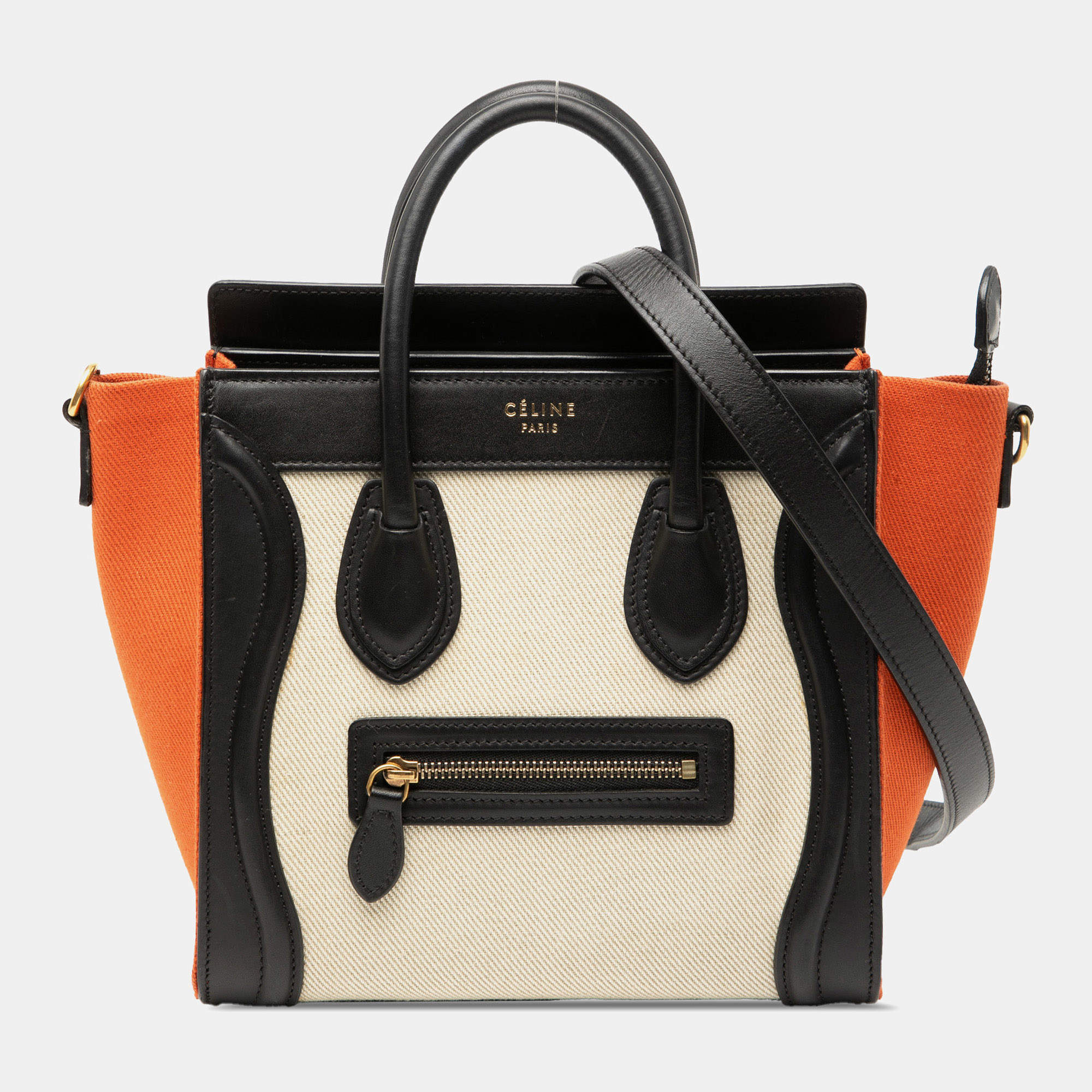 مملوكة مسبقًا Celine Black Brown Nano Tricolor Canvas and Leather Luggage Tote