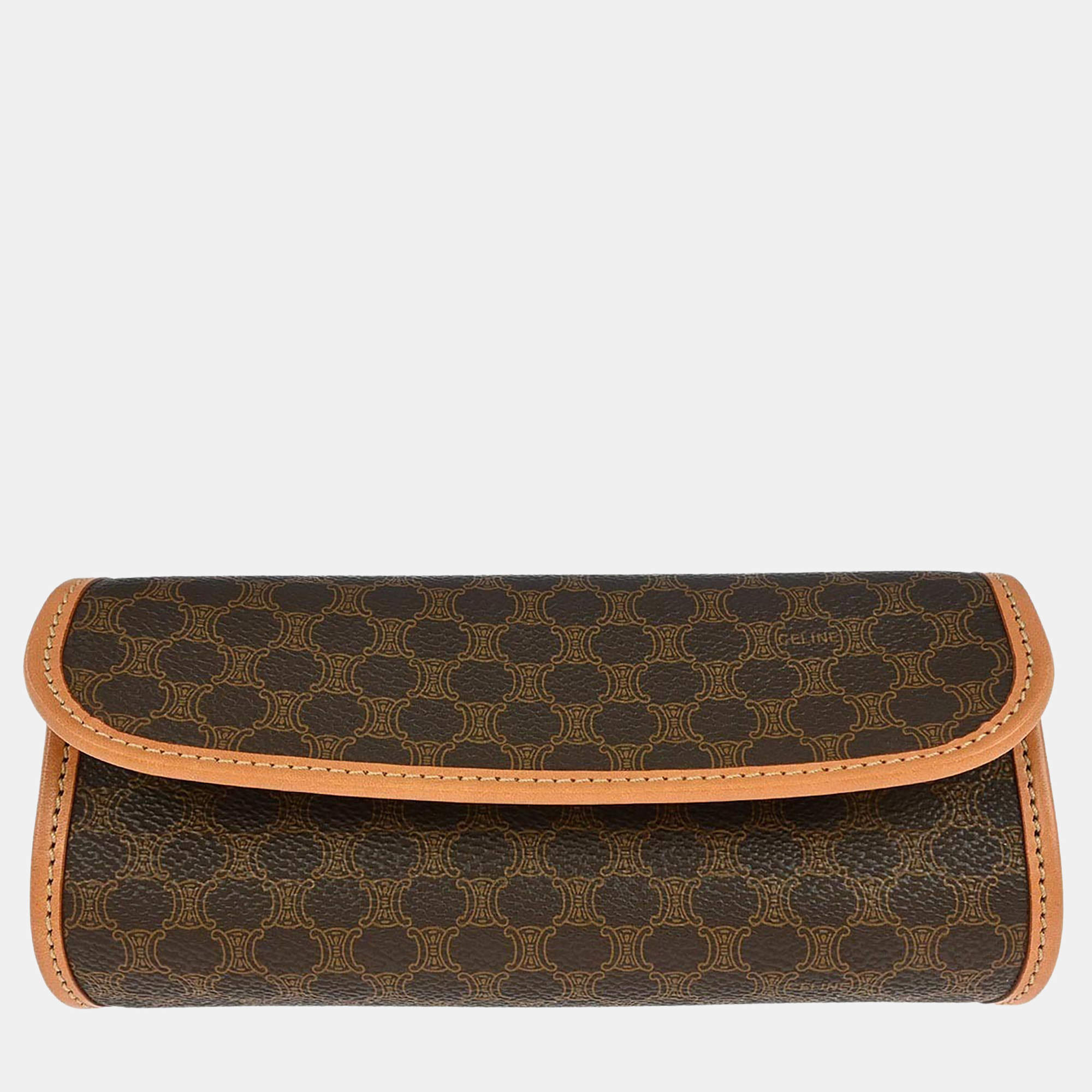 Pre Owned Celine Brown Coated Canvas Macadam Cosmetic Pouch