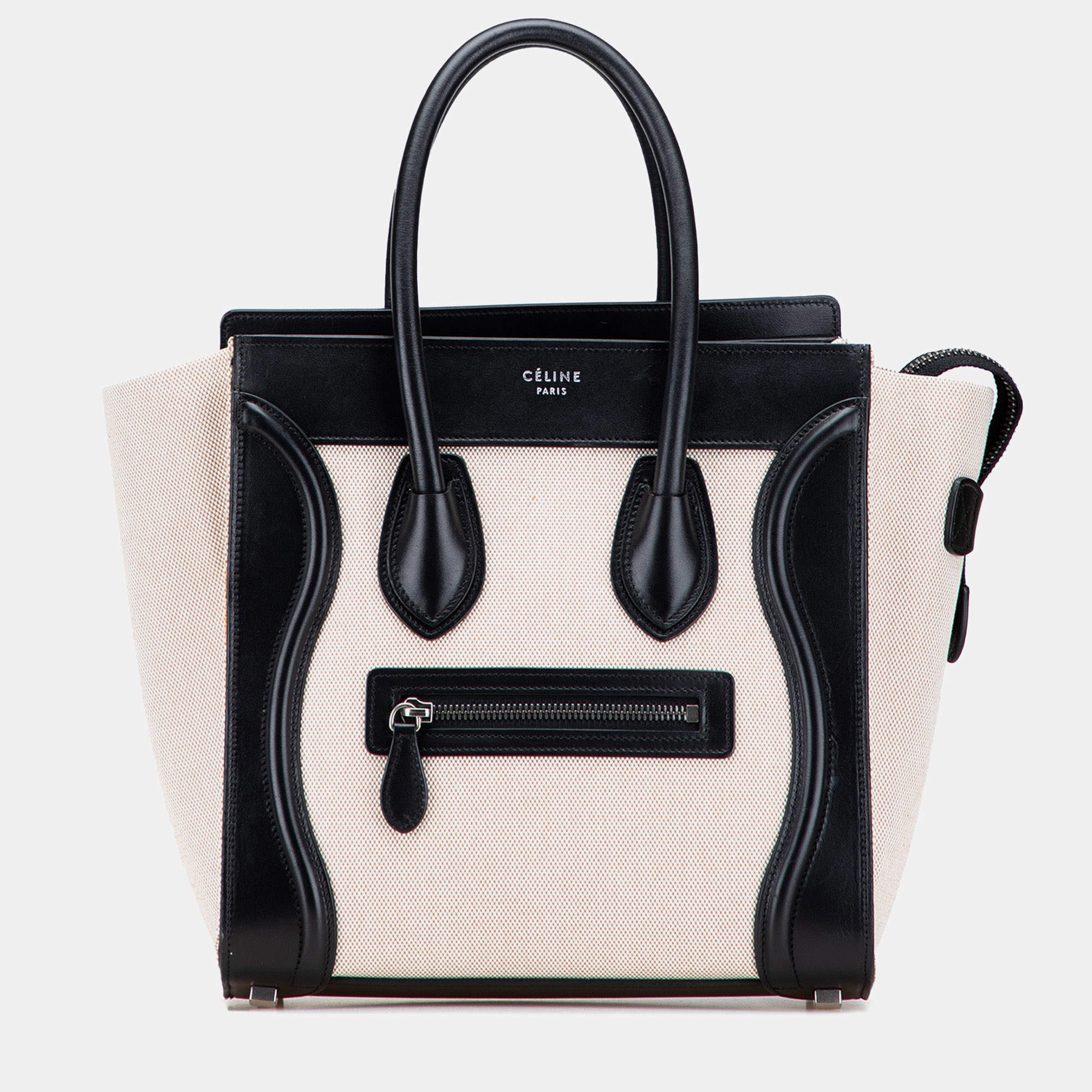 Pre Owned حقيبة يد توتس سيلين مايكرو كانفس مزينة بجلد بلونين بني وأسود