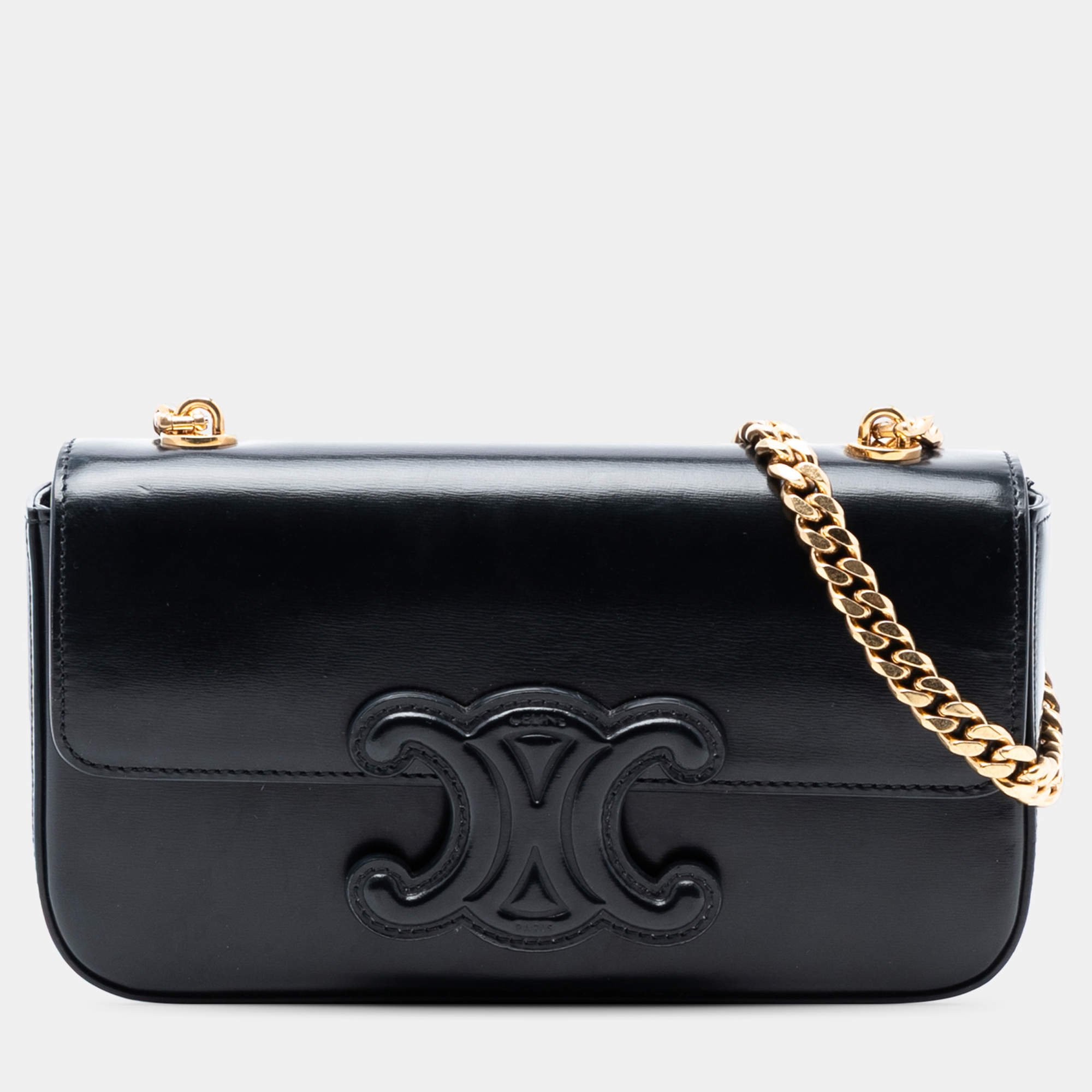 مملوكة مسبقًا Celine Black Smooth Calfskin Cuir Triomphe Chain Shoulder Bag