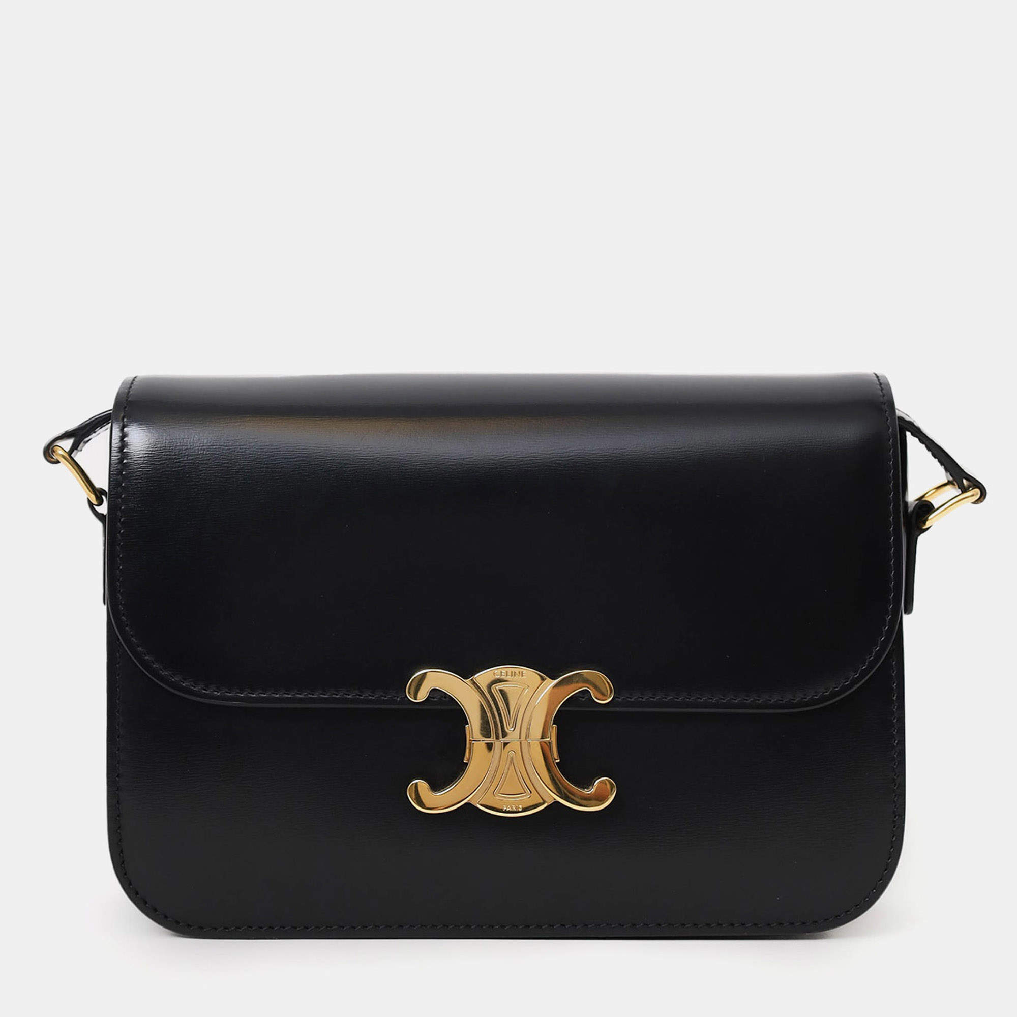 Pre Owned Celine Black Shiny Calfskin Classique Triomphe Shoulder Bag