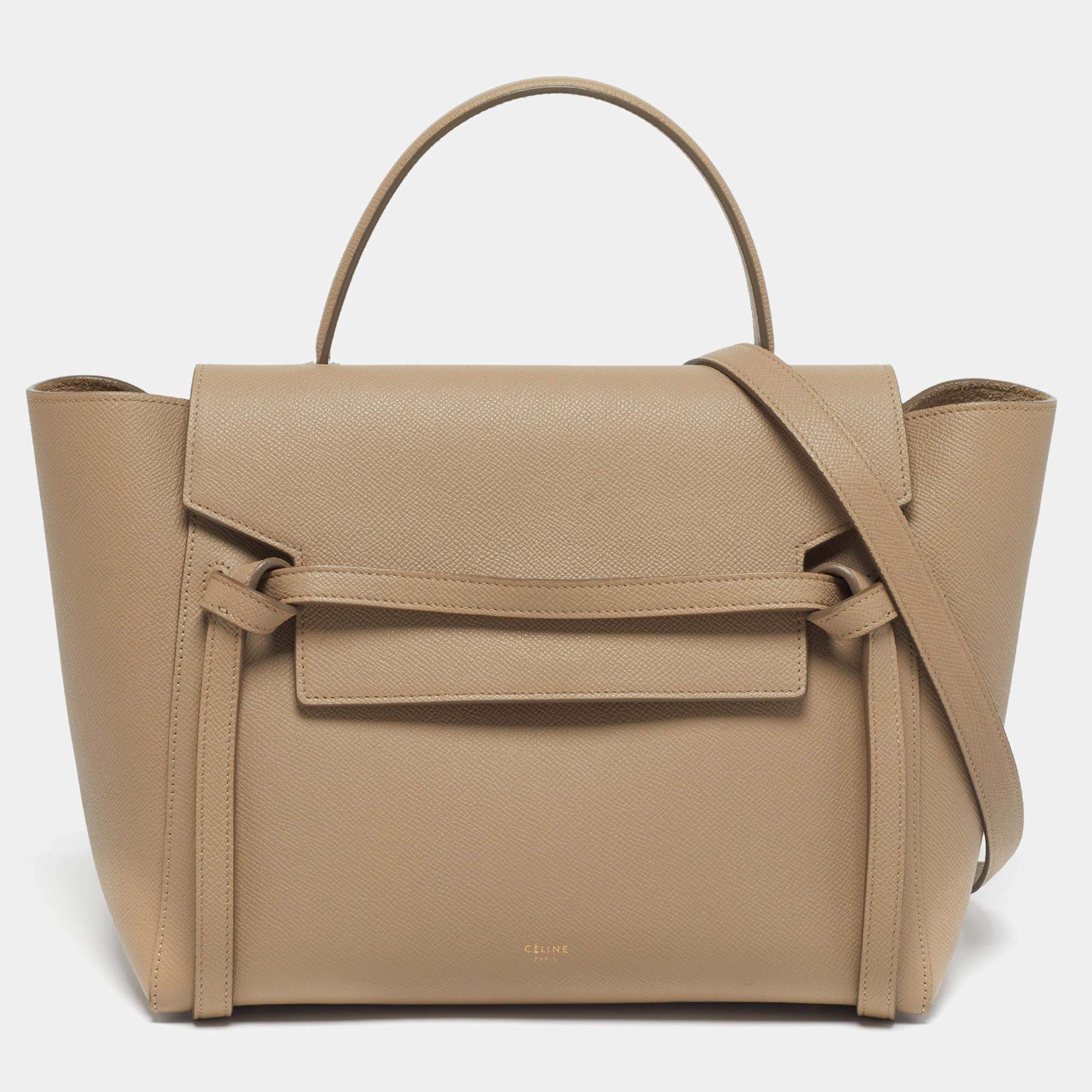 مملوكة مسبقًا Celine Belt Mini Beige Leather Top Handle Bag