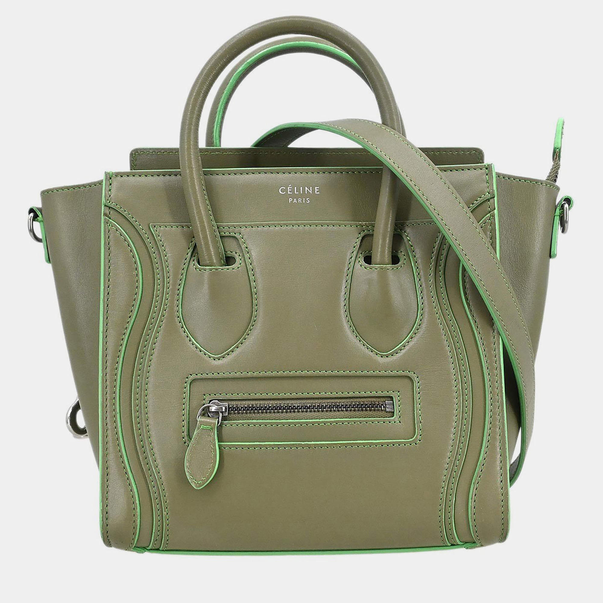 Pre Owned Celine Green Leather Nano Luggage Tote Bag