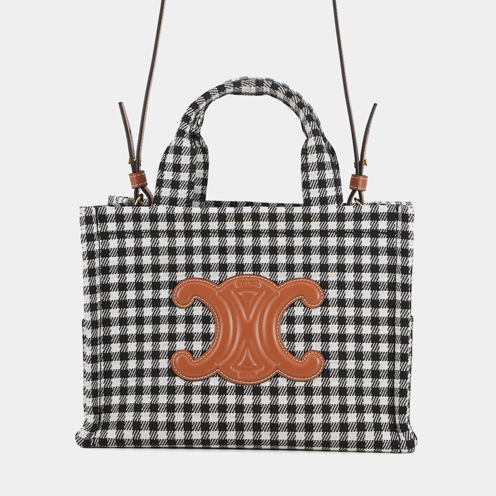 Pre Owned حقيبة يد سيلين كاباتايس 2-واي قماش وجلد أبيض/أسود حجم صغير