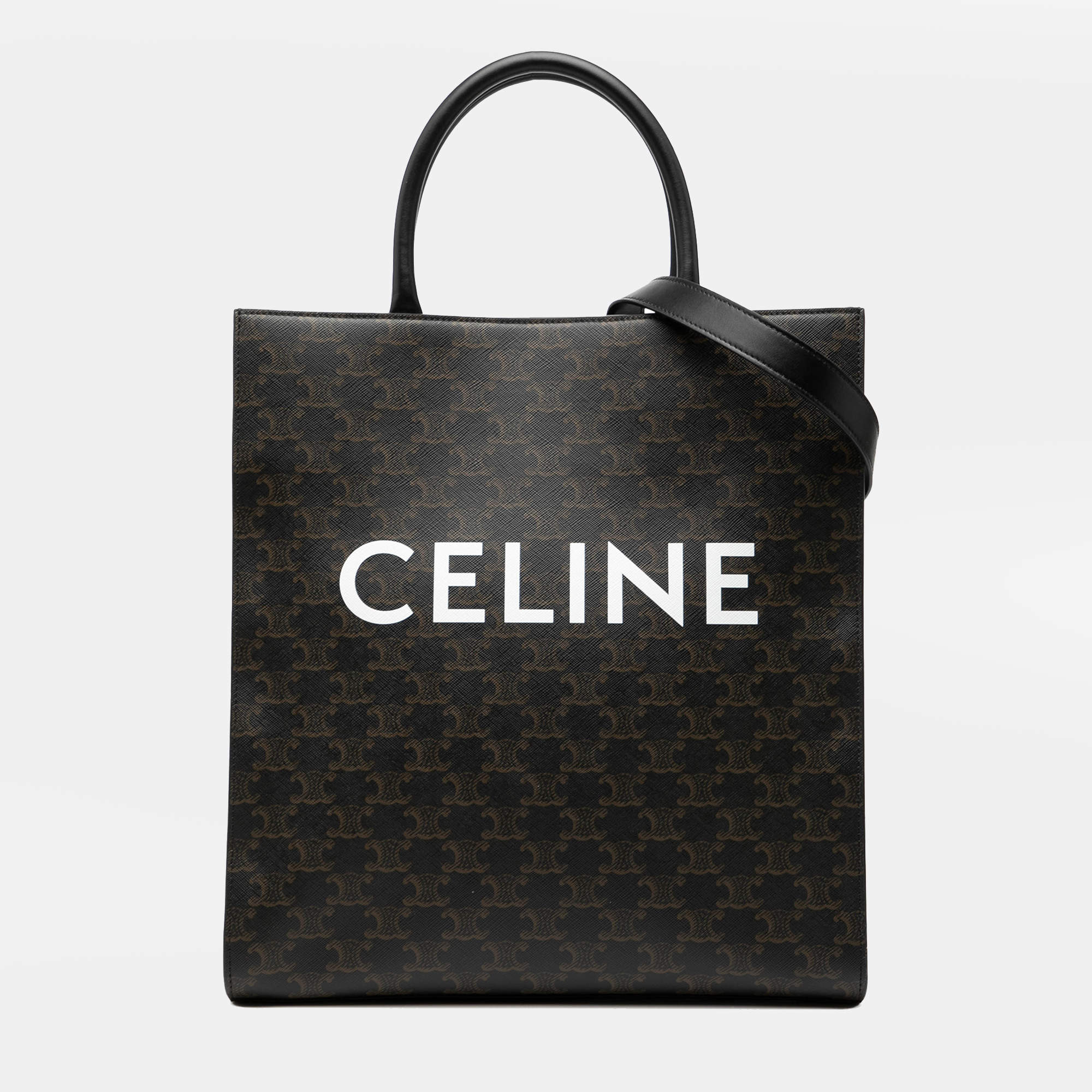 Pre Owned Celine Brown Medium Triomphe Coated Canvas Vertical Cabas Tote