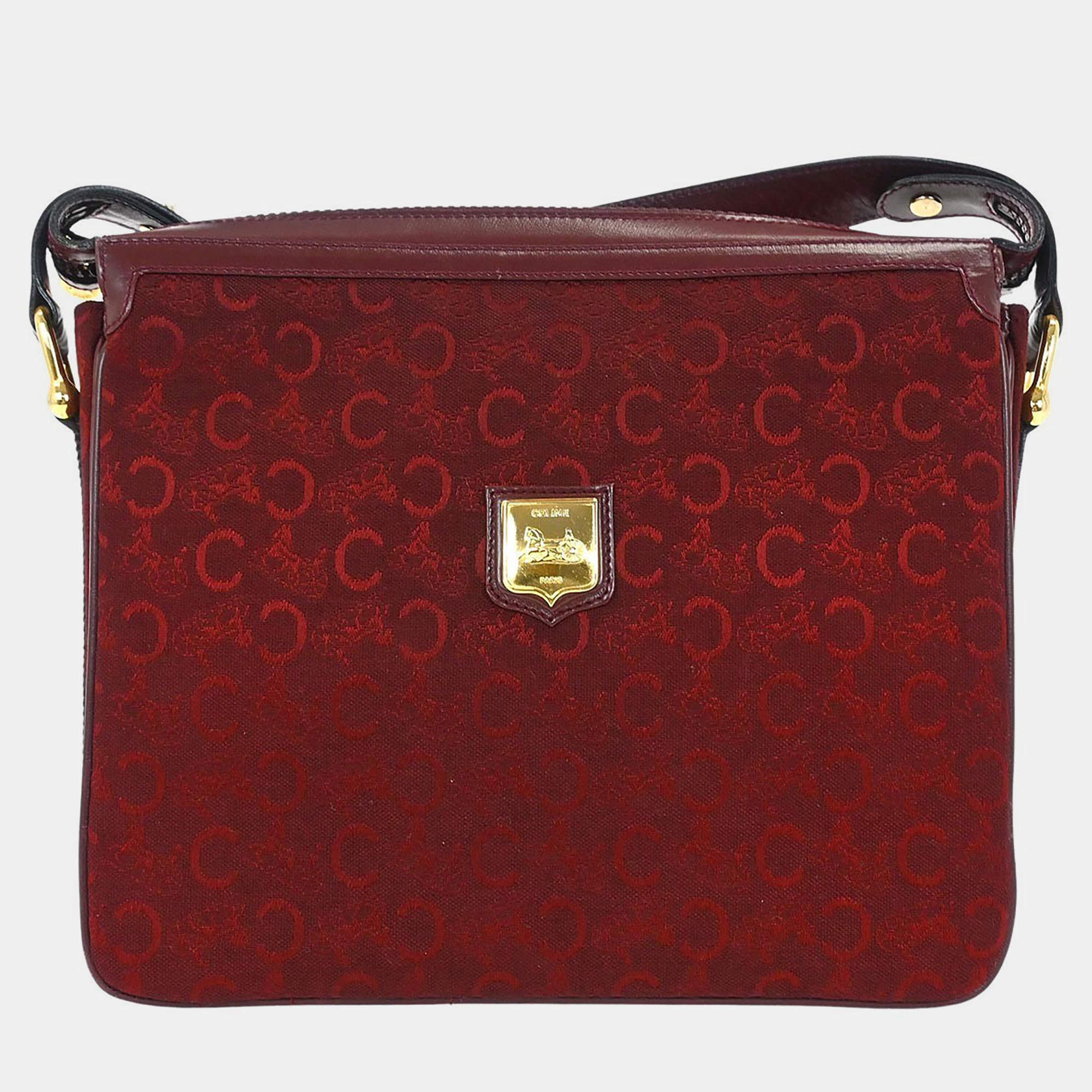 Pre Owned Celine Bordeaux C Macadam Shoulder Bag