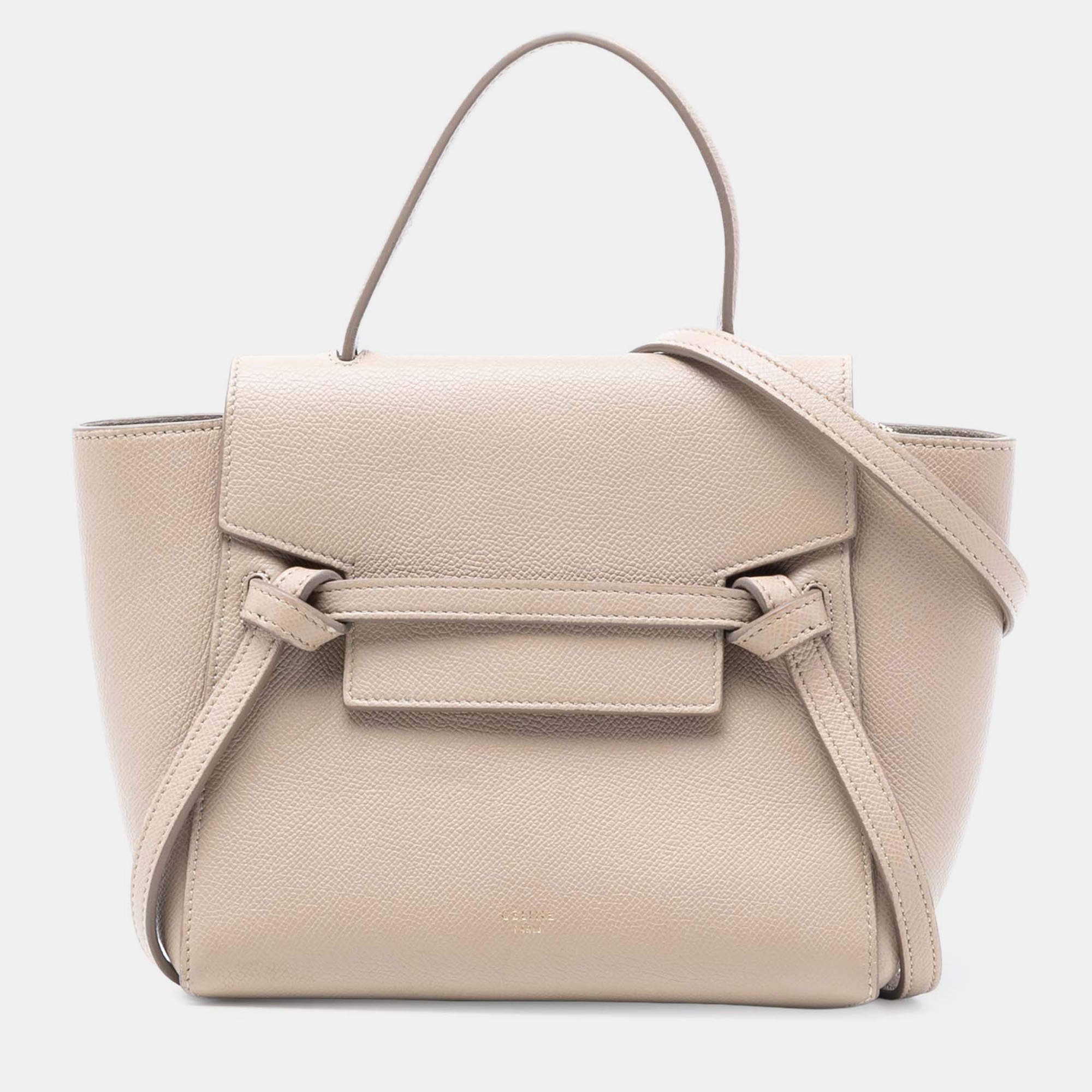 مملوكة مسبقًا حقيبة سيلين نانو حزام جلد عجل محبب بني