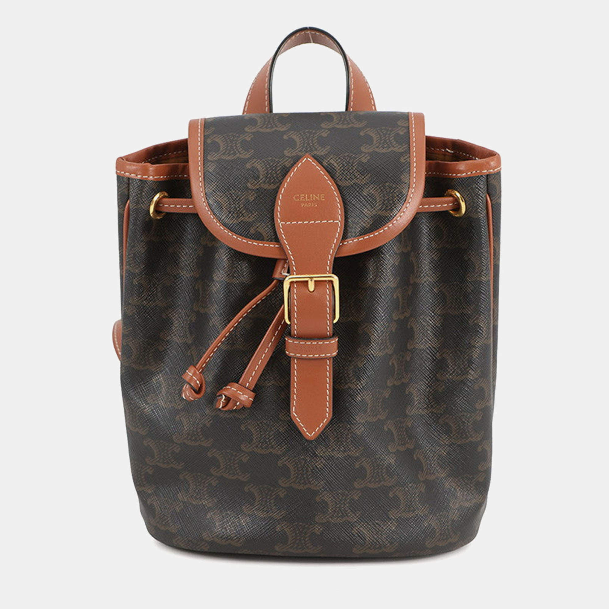 مملوكة مسبقًا Celine Triomphe Falco Backpack Tan Pvc Leather Size Mini