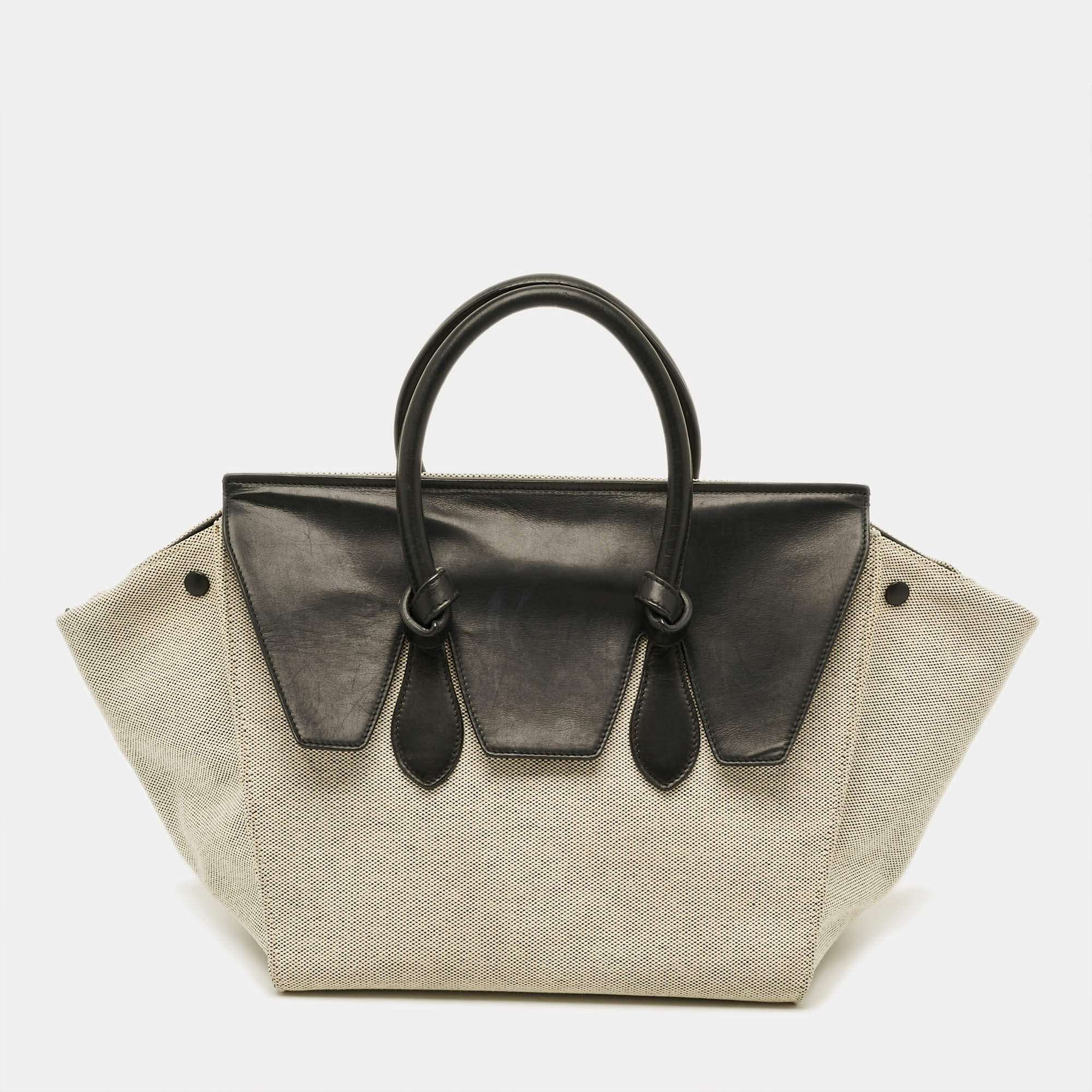 Pre Owned Celine Tie Small Black/Natural Canvas and Leather Tote