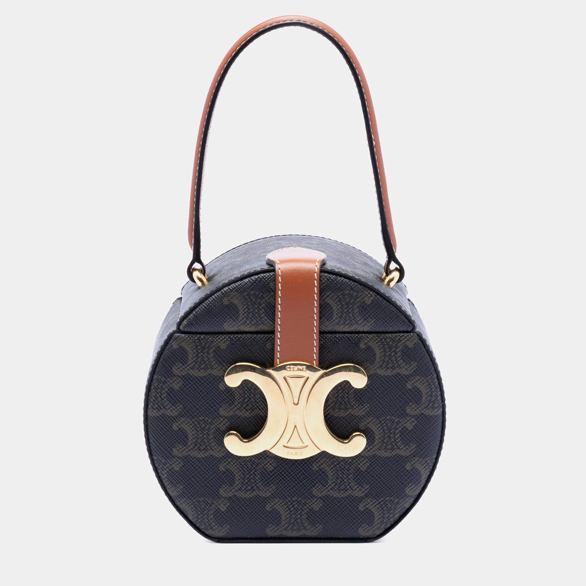 Pre Owned Celine Brown Triomphe Coated Canvas Round Box Handbag