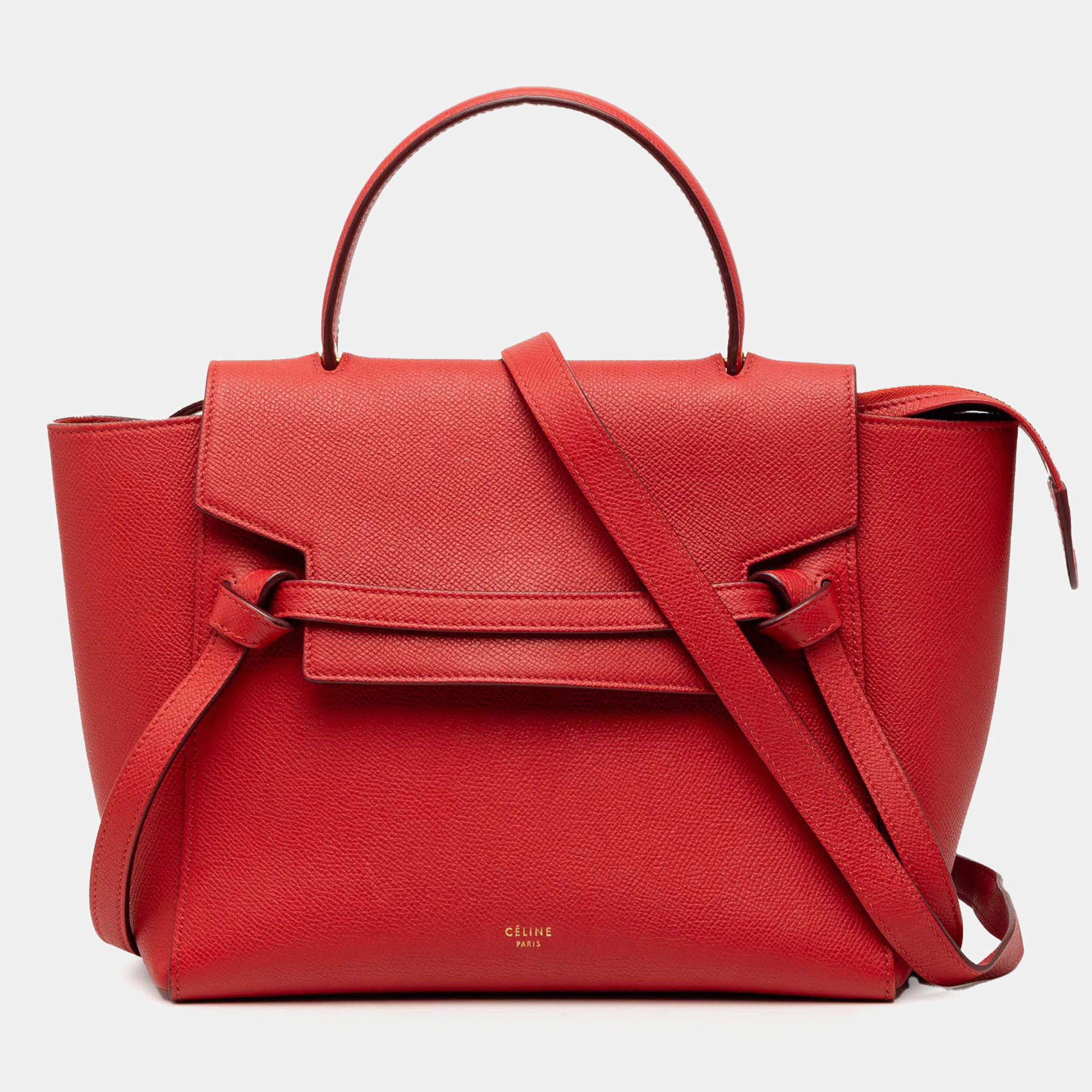 Pre Owned Celine Red Micro Grained Calfskin Belt Bag