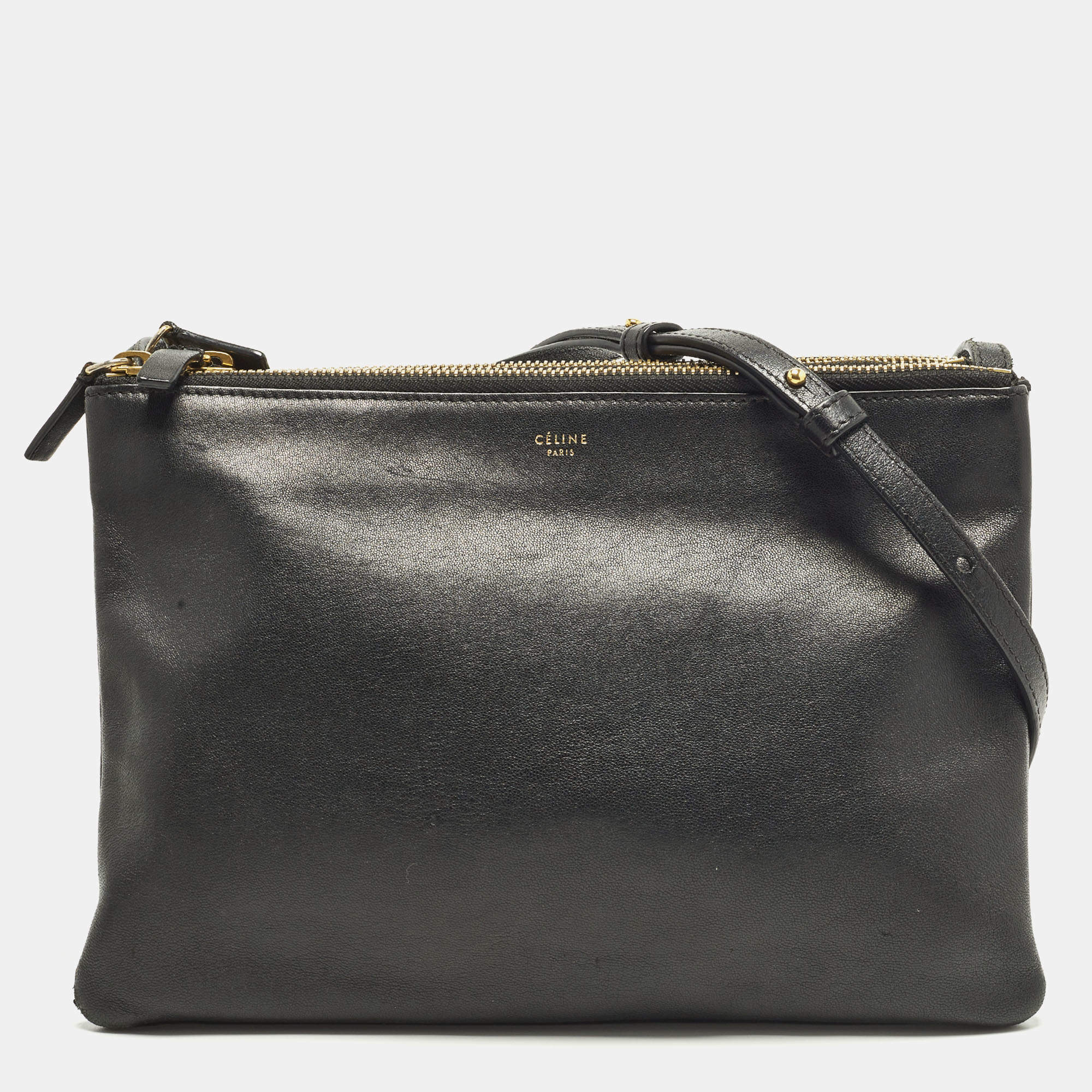 Pre Owned Céline Trio Large Black Leather Crossbody Bag