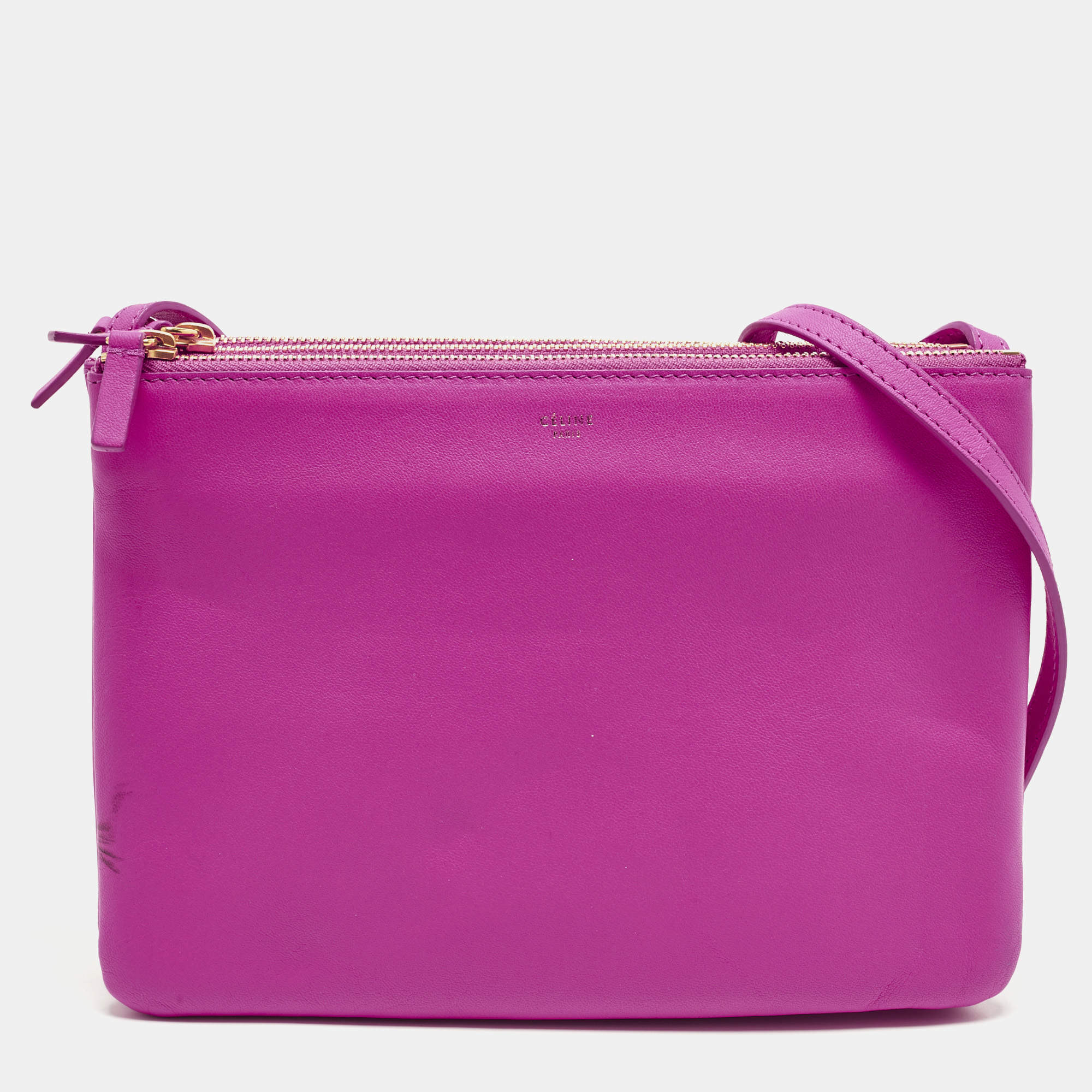 Pre Owned Celine Trio Large Pink Leather Crossbody Bag