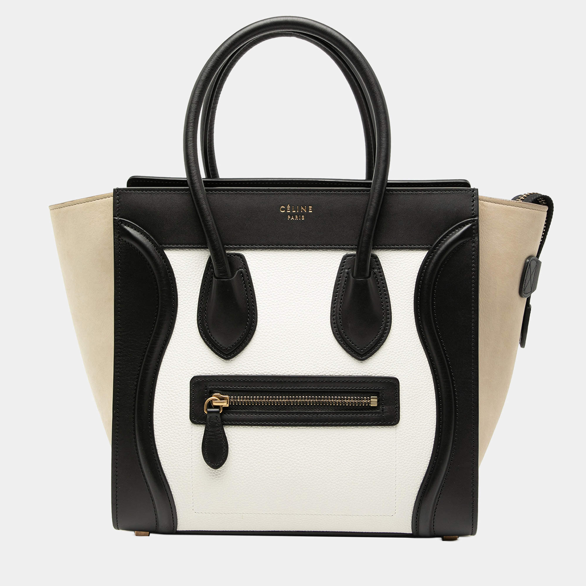 Pre Owned Celine White Micro Tricolor Leather Luggage Tote