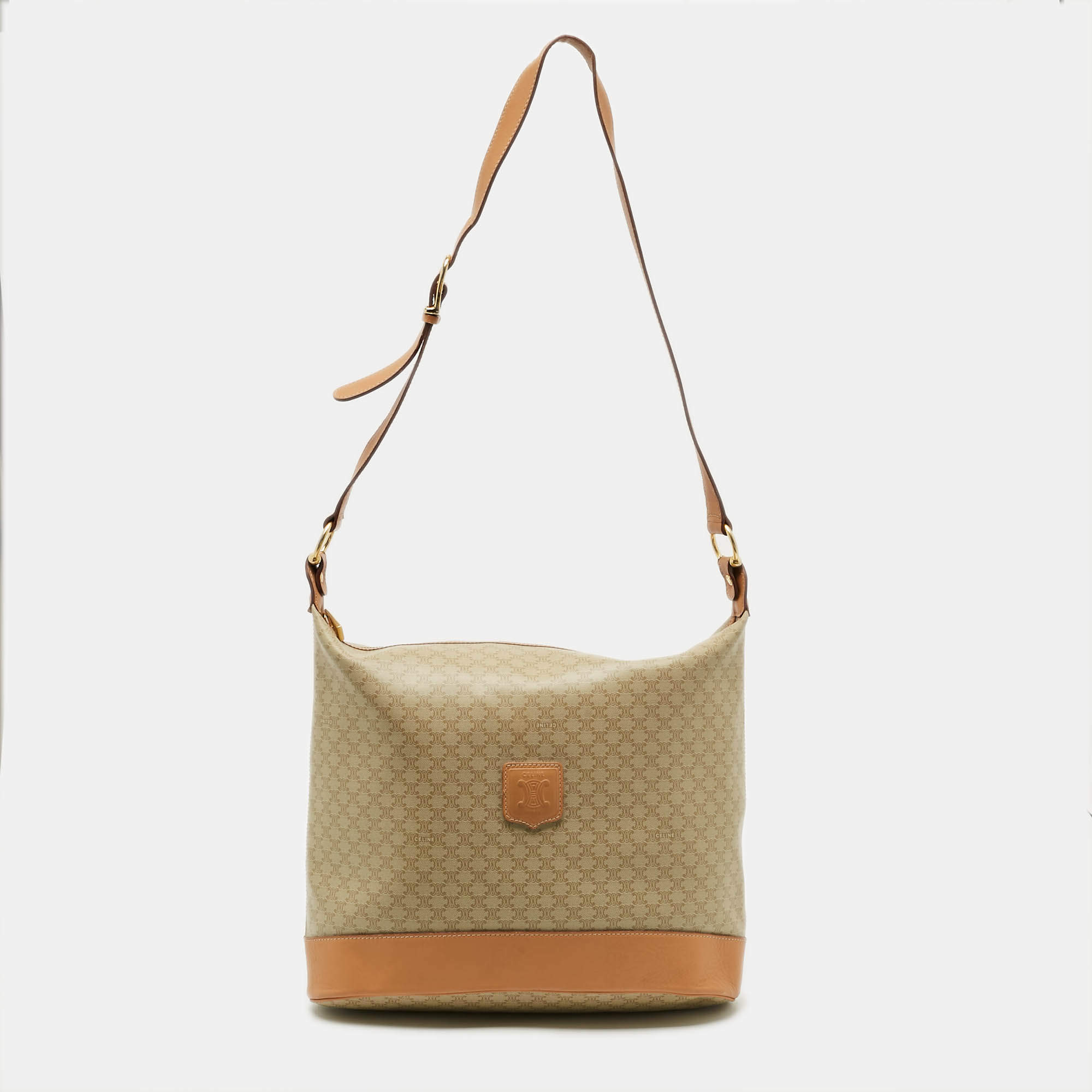 Pre Owned Celine Beige/Tan Macadam Coated Canvas and Leather Shoulder Bag