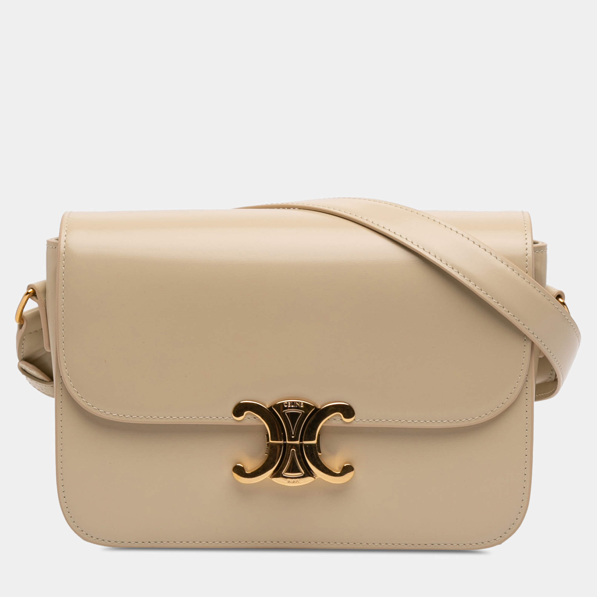 Pre Owned Celine Brown Classique Shiny Calfskin Triomphe Crossbody