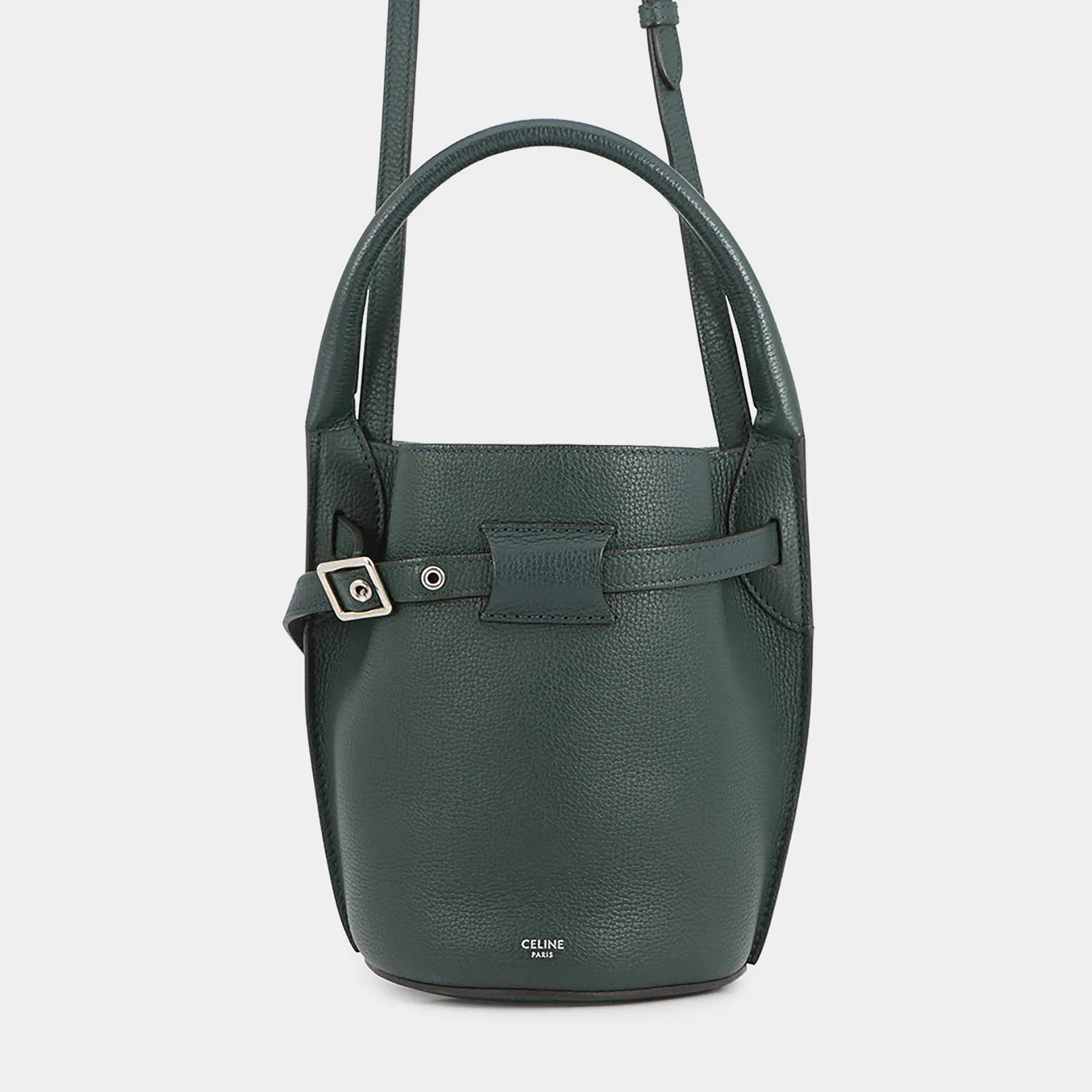 Pre Owned Celine Big Bag Bucket Dark Green Leather Size Nano