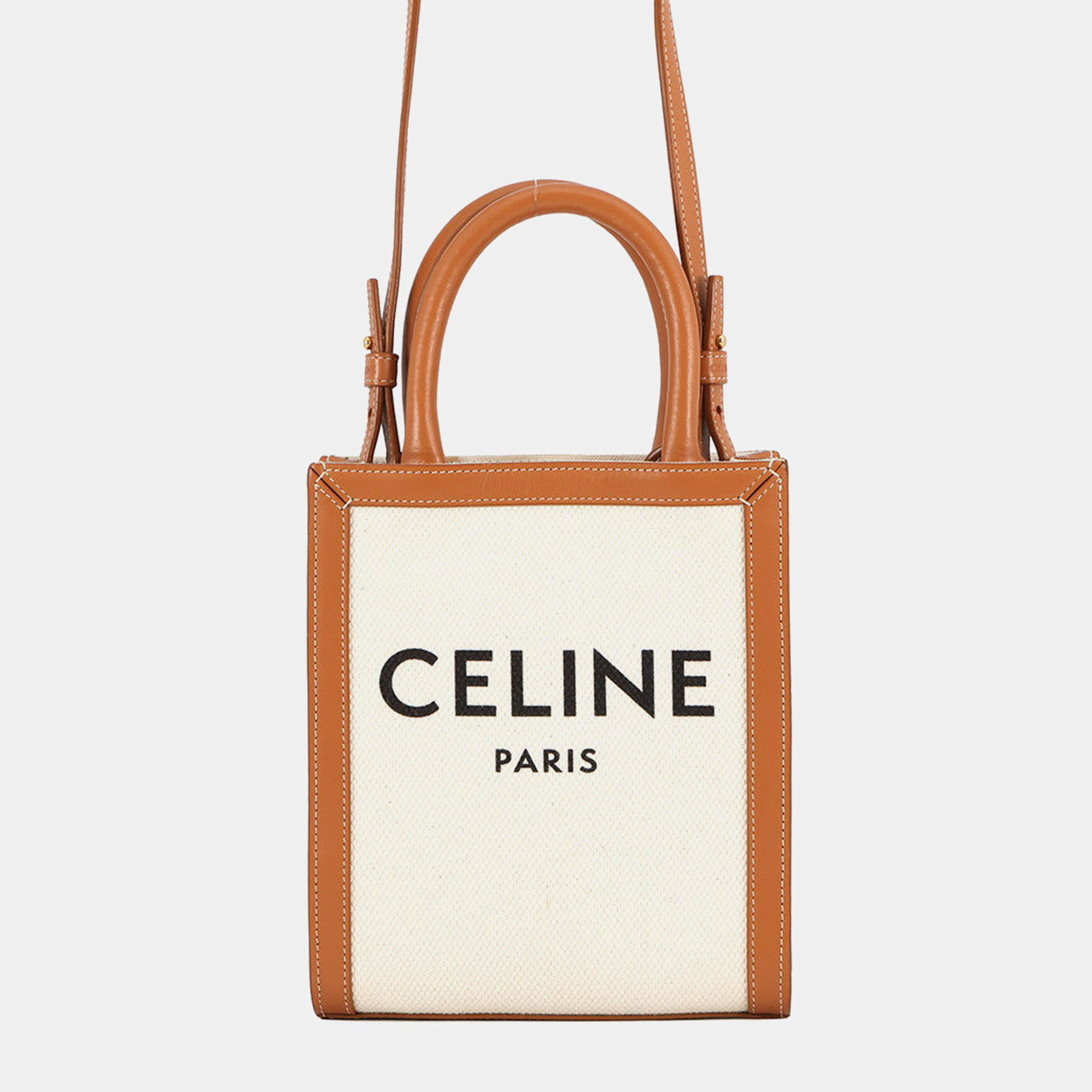 مملوكة مسبقًا Celine Vertical Hippopotamus Natural/Tan Canvas Leather Size Mini