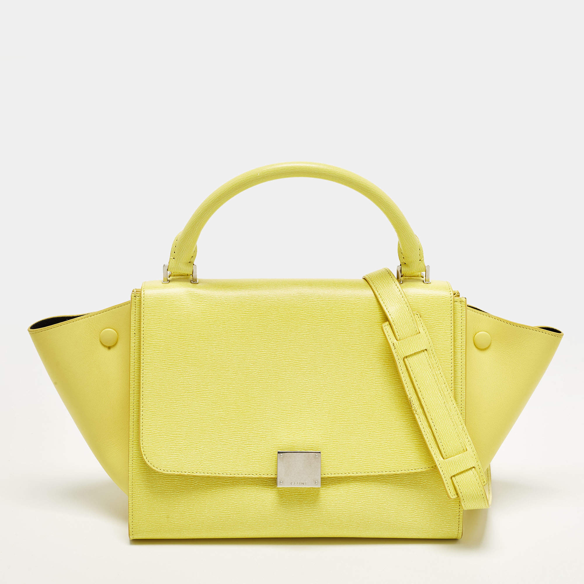 Pre Owned Celine Trapeze Small Yellow Leather Top Handle Bag
