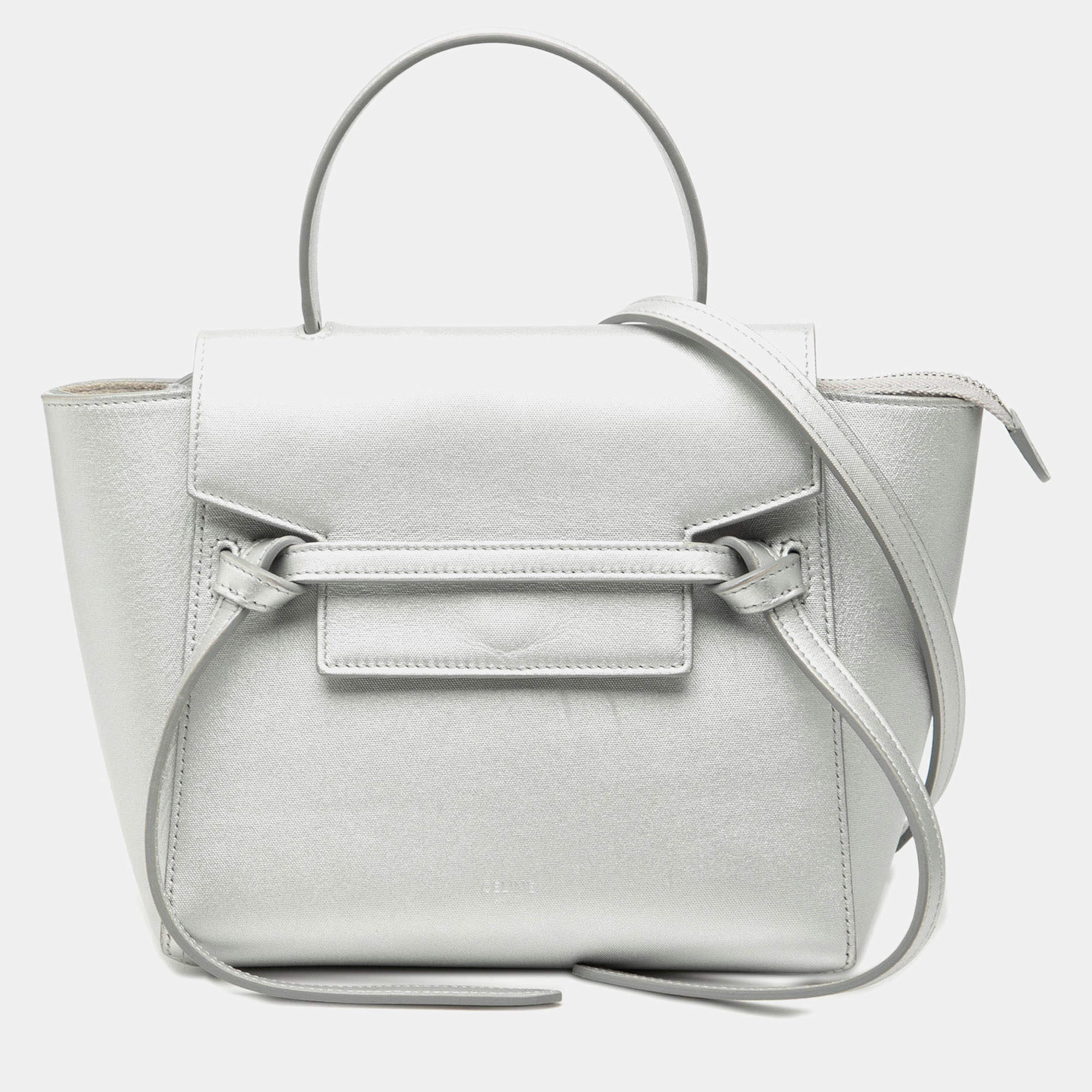 مملوكة مسبقًا حقيبة سيليين حزام جلد عجل فضي ولامع نانو