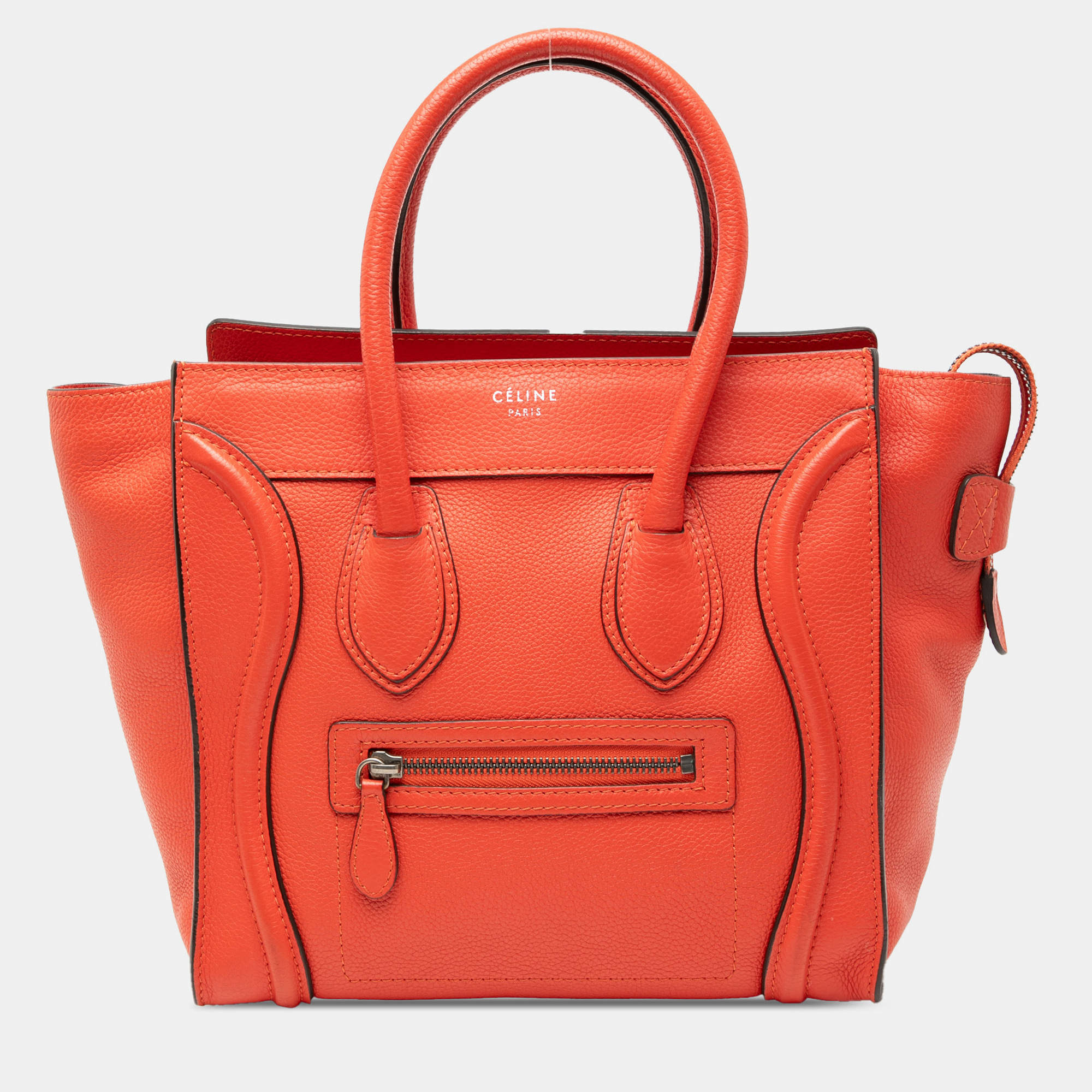 Pre Owned Celine Orange Micro Leather Luggage Tote
