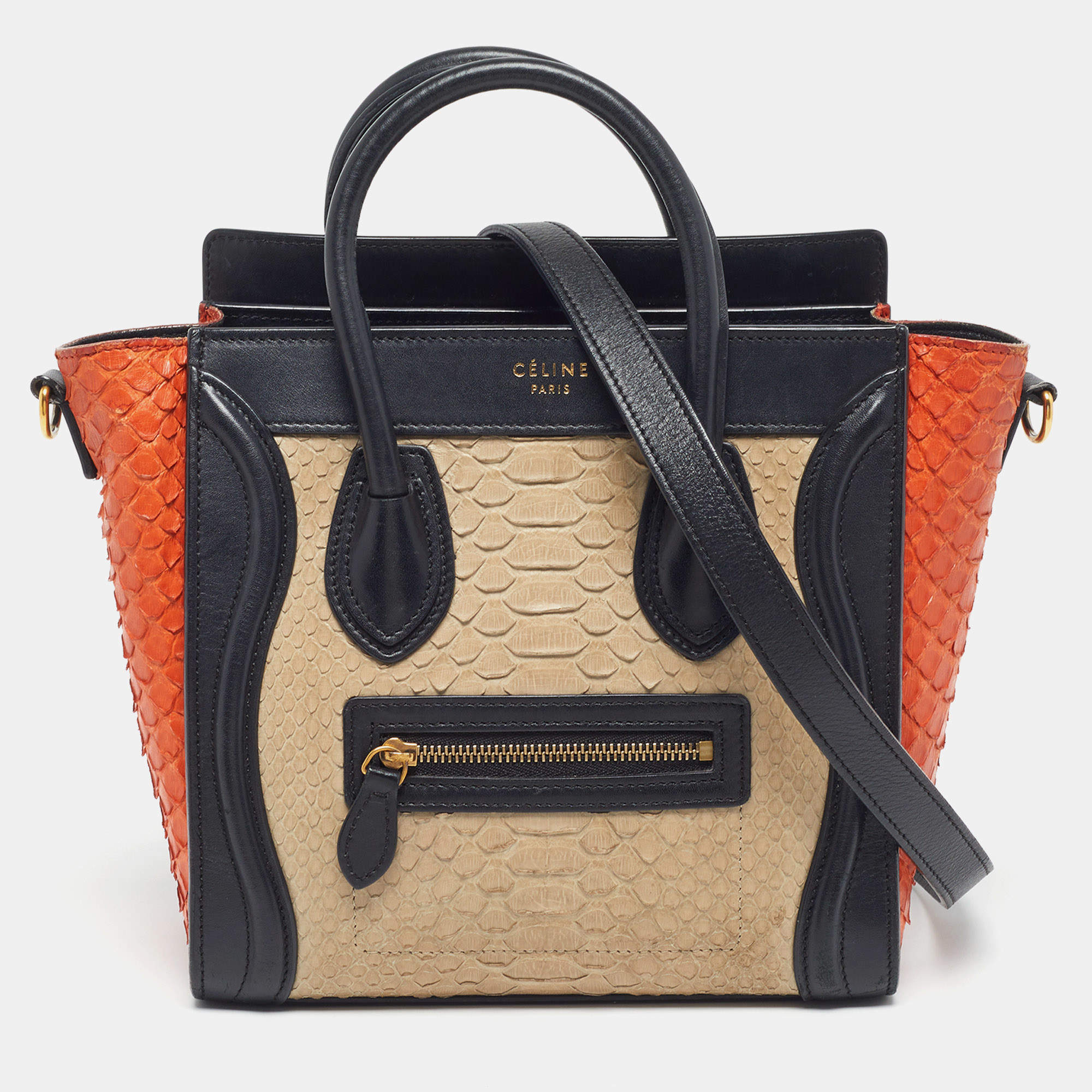 مملوكة مسبقًا حقيبة يد توتس سيلين لاغيدج جلد ثلاثي الألوان وبايثون نانو