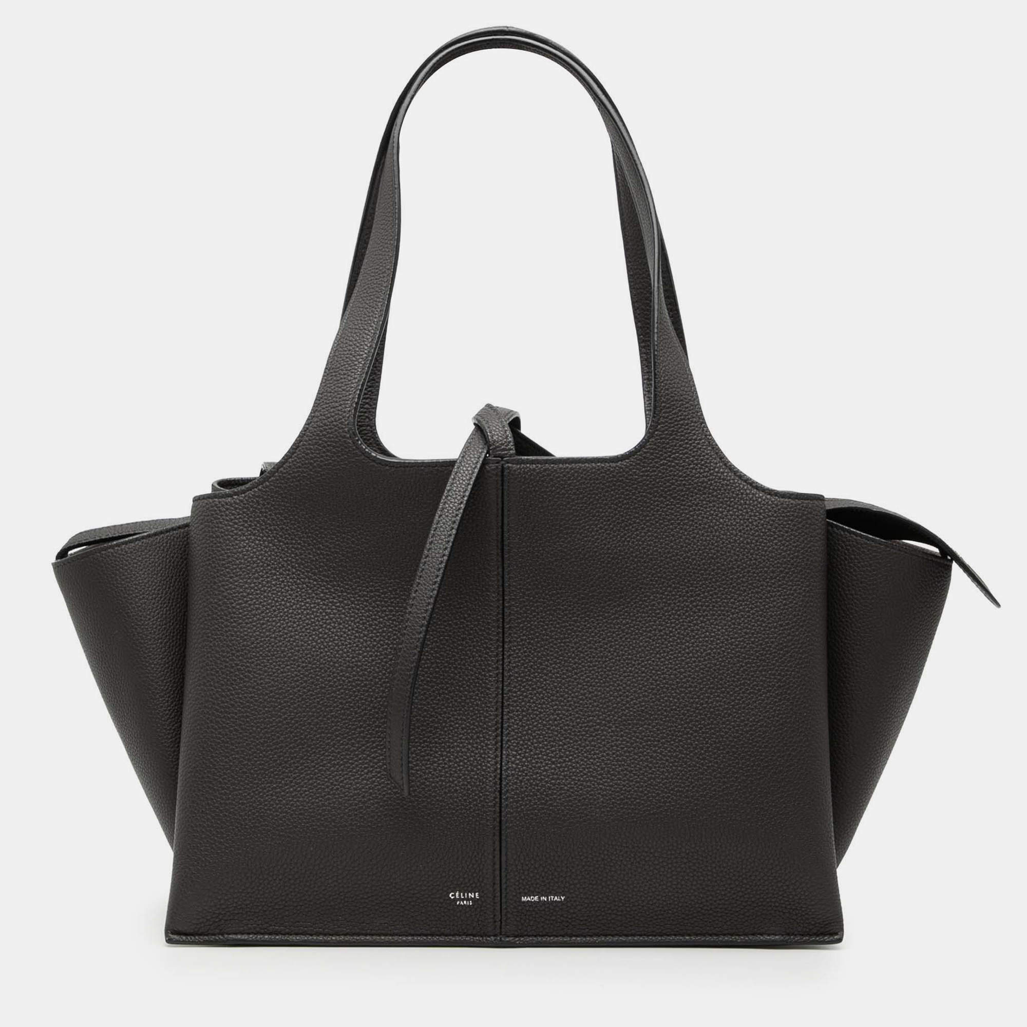 Pre Owned Celine Medium Grained Calfskin Trifold Tote