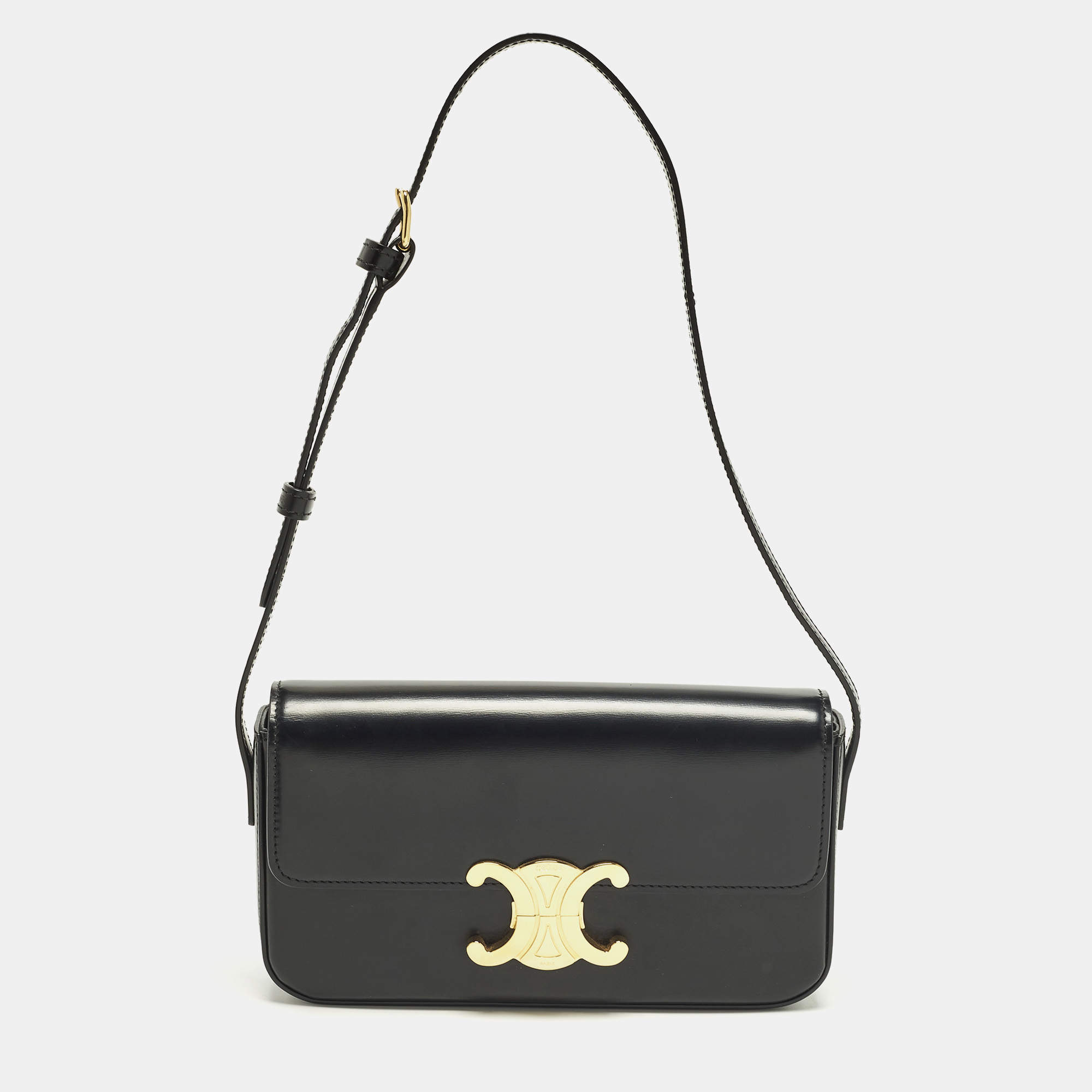 مملوكة مسبقًا Celine Triomphe Claude Black Leather Shoulder Bag