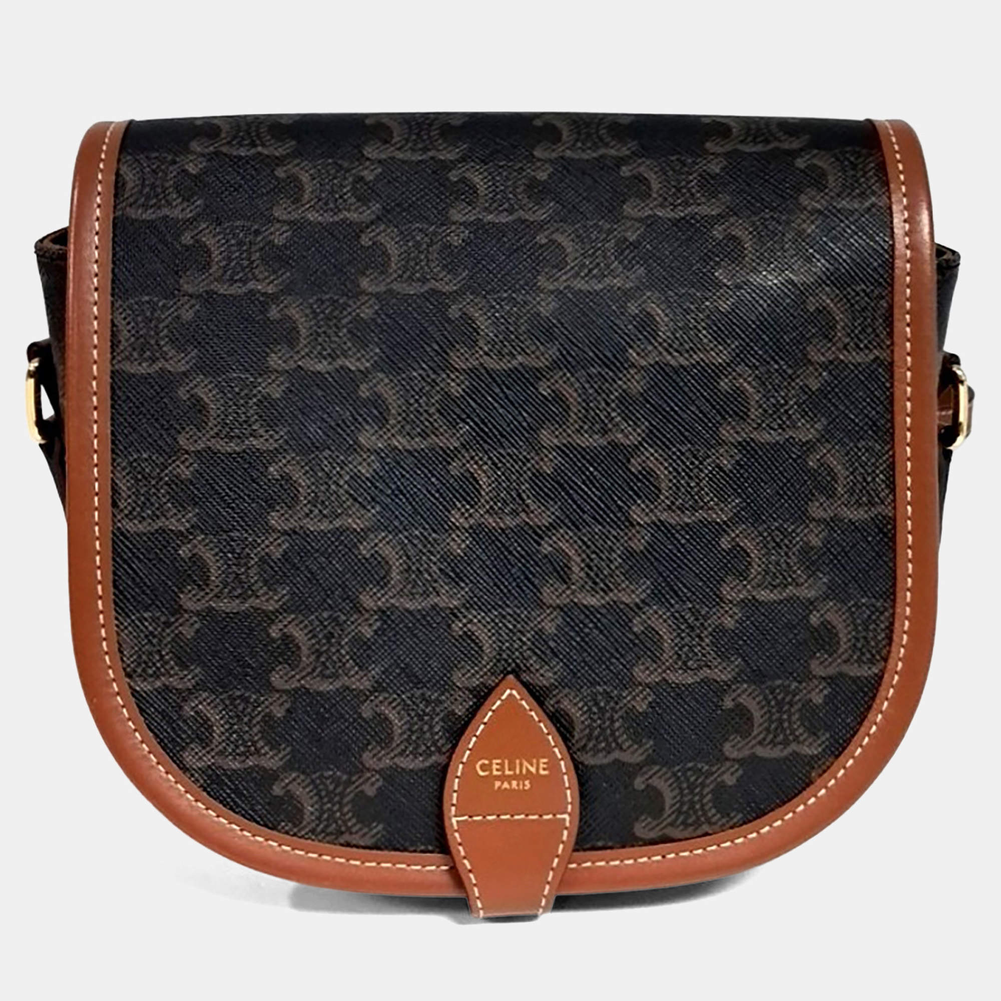 Pre Owned Celine Brown Coated Canvas Folco Bag Medium