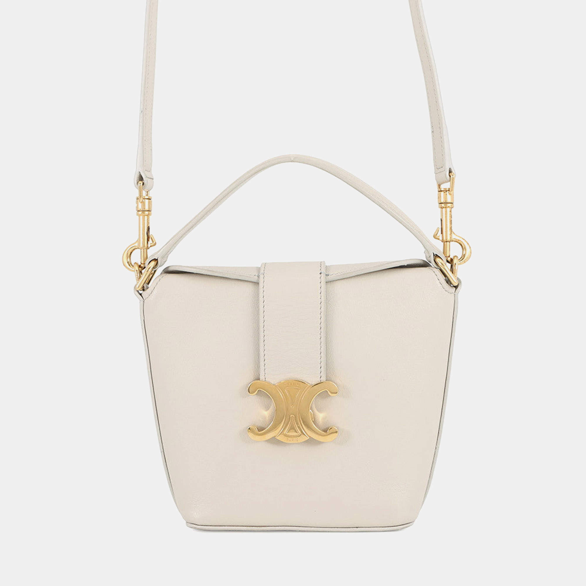 Pre Owned Celine Triomphe 2-Way Mini Bag Light Gray Leather