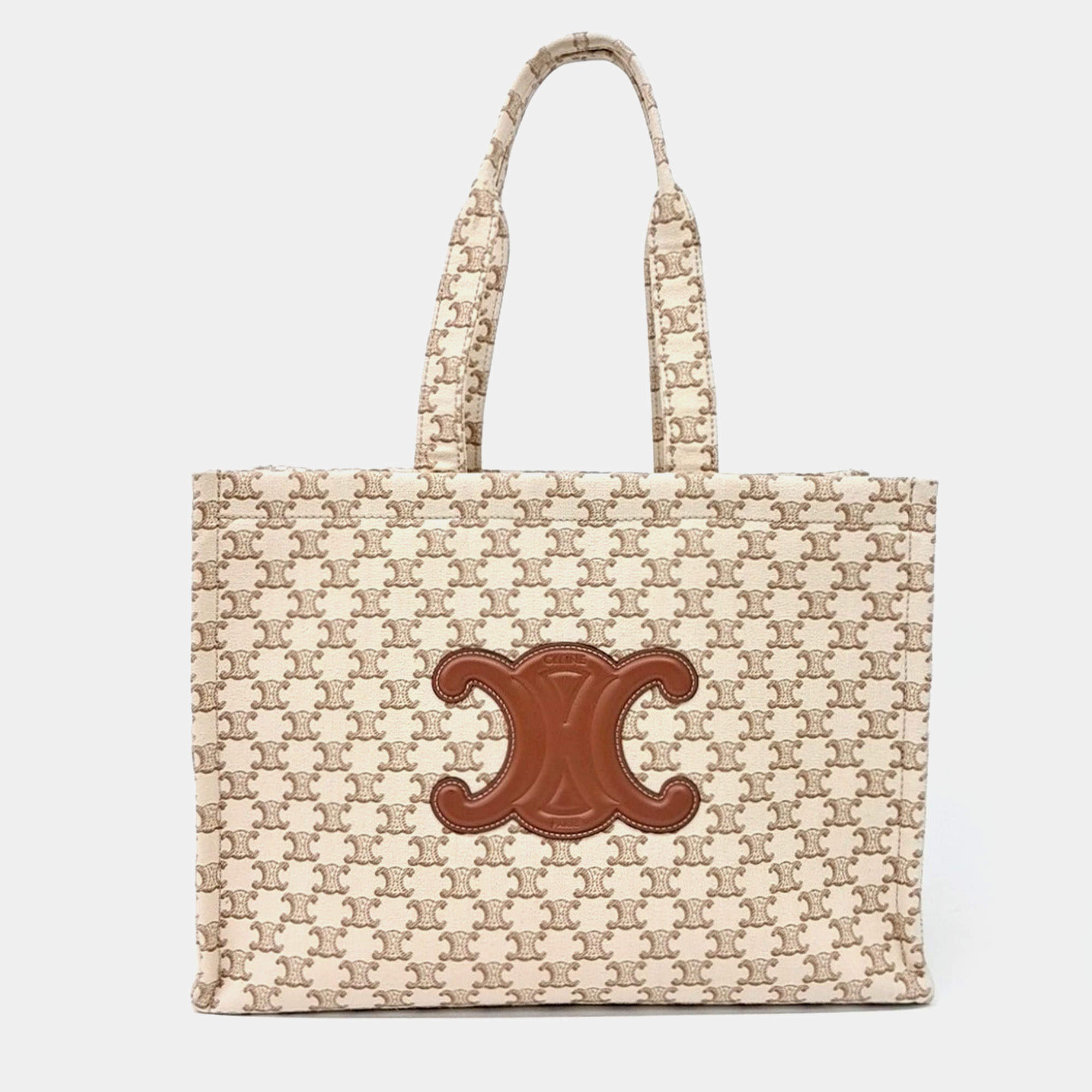 Pre Owned Celine Cabas Thais Beige Fabric Large Bag