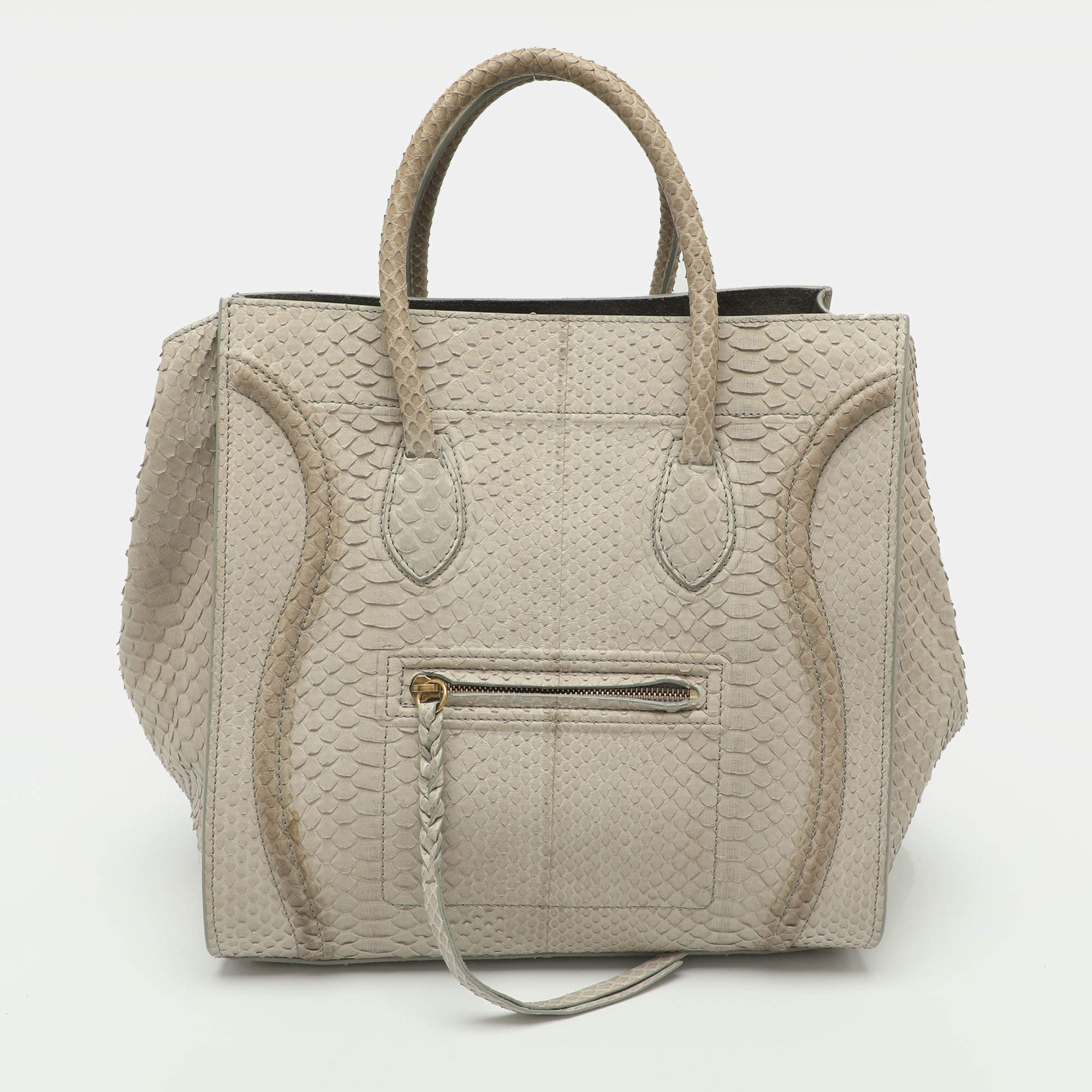 Pre Owned Celine Phantom Luggage Medium Grey Python Leather Tote
