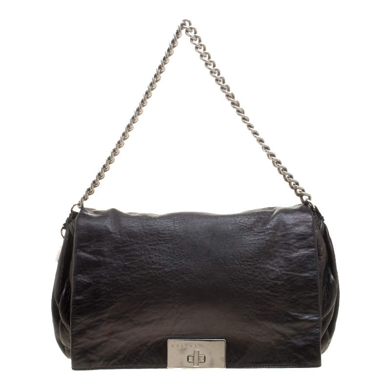 Pre Owned Celine Metallic Black Leather Shoulder Bag