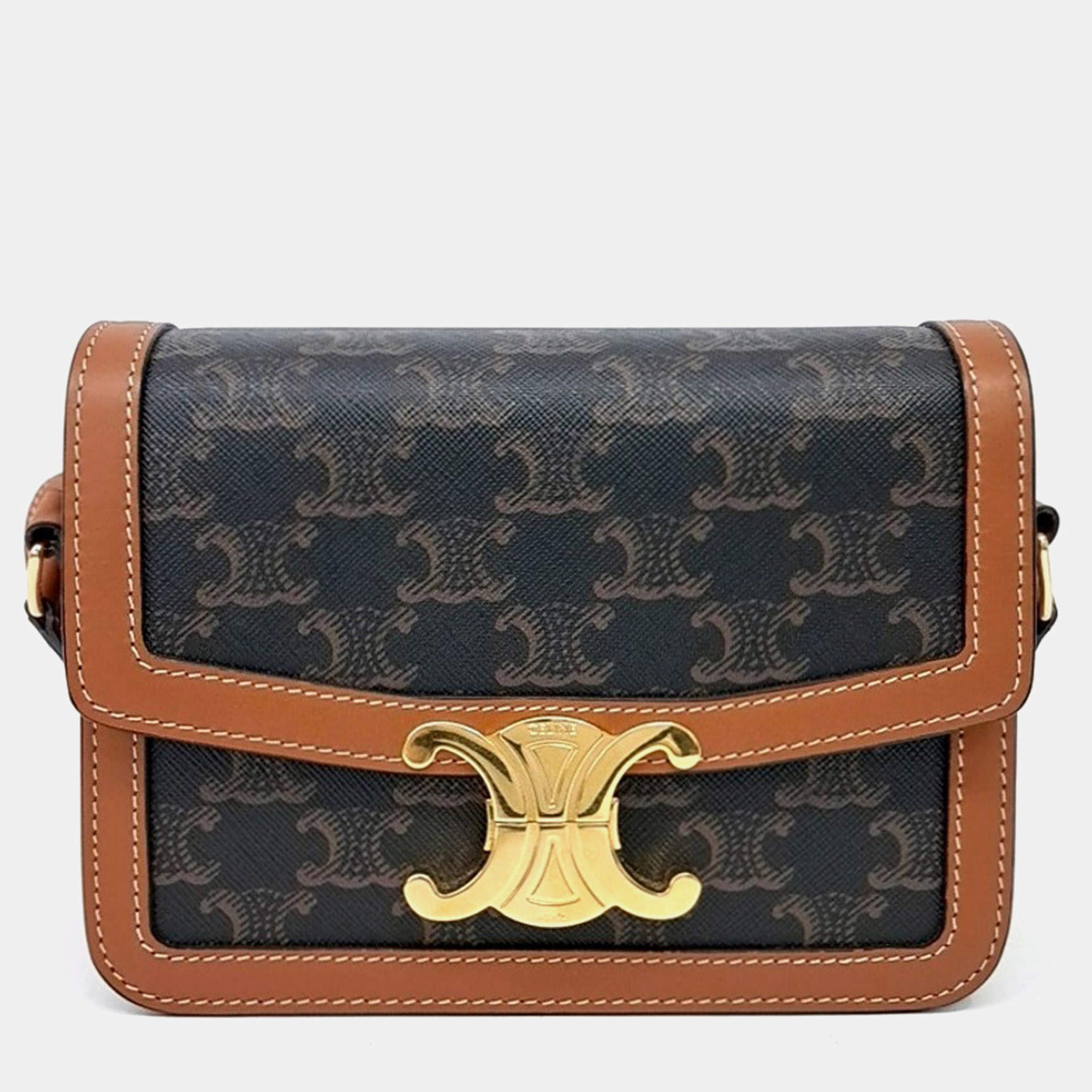 Pre Owned Celine Tan PVC Triumph Bag Tin