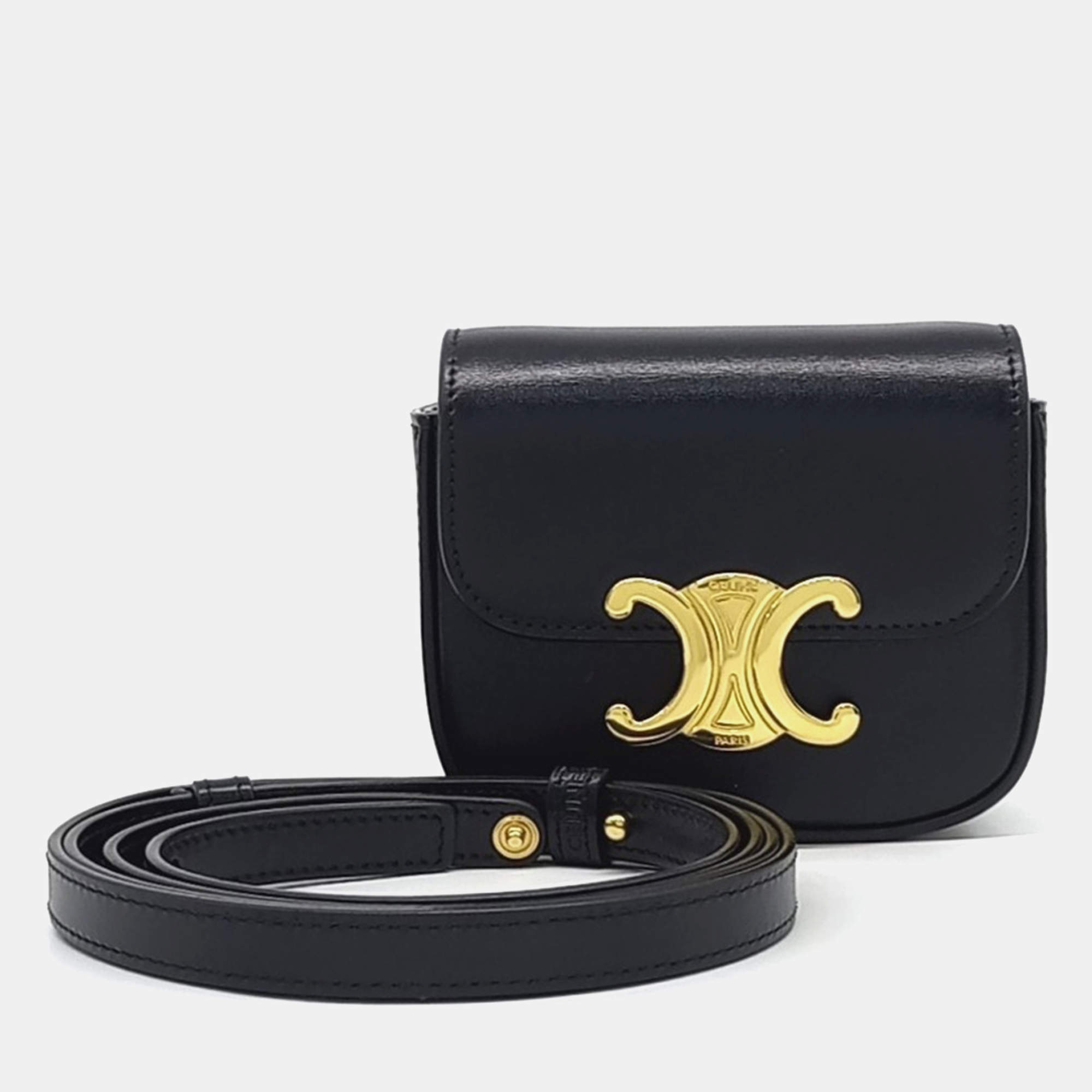 Pre Owned Celine Black Leather Triumph Mini Crossbody Bag