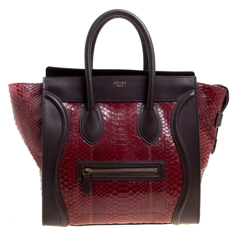 Celine Burgundy/Brown Python and Leather Mini Luggage Tote