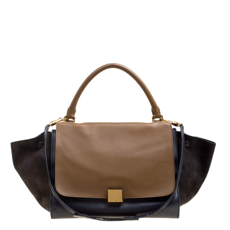 Pre Owned Celine Tricolor Leather and Suede Medium Trapeze Top Handle Bag