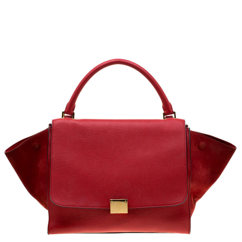 Pre Owned Celine Red Leather and Suede Medium Trapeze Bag
