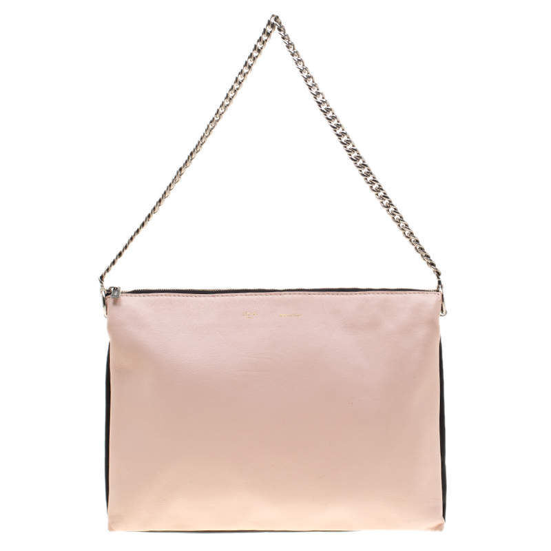 Pre Owned Celine Tri Color Soft Leather Trio Zip Chain Clutch