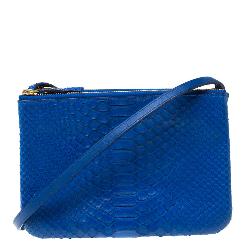Celine Blue Python Leather Small Trio Crossbody Bag 