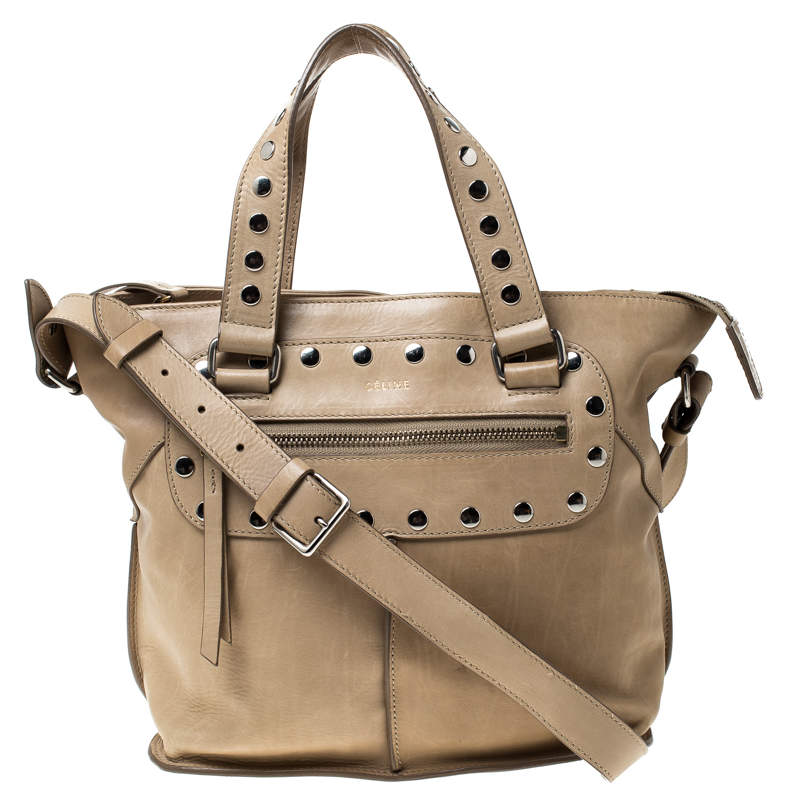 Pre Owned Celine Beige Leather Studded Tote