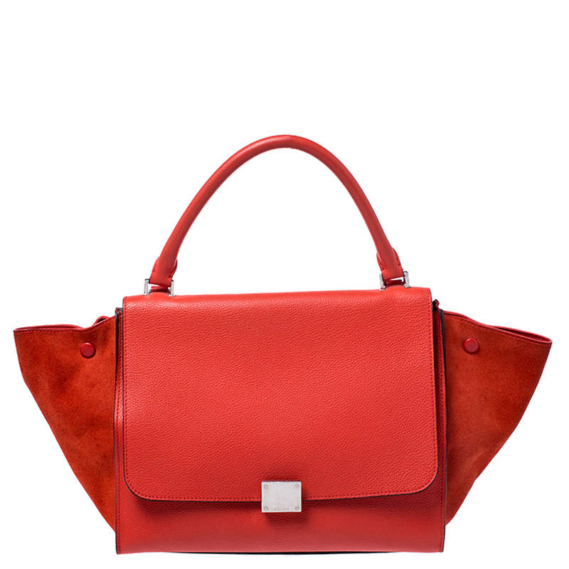 Pre Owned Celine Orange Leather and Suede Medium Trapeze Bag