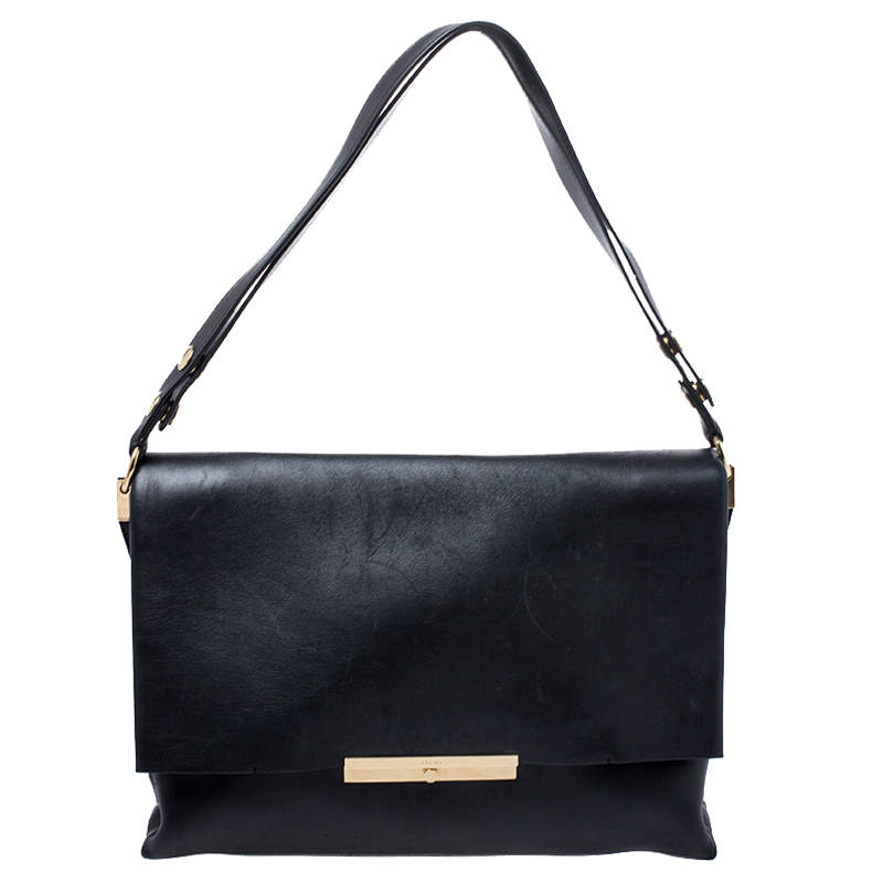 Pre Owned Celine Black Calfskin Leather Blade Flap Bag