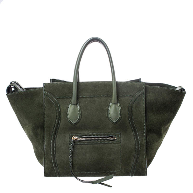 Pre Owned Celine Green Suede Medium Phantom Luggage Tote