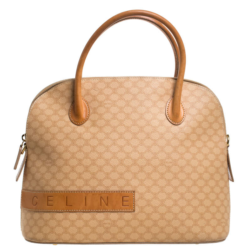 Pre Owned Celine Beige Coated Canvas Vintage Macadam Satchel
