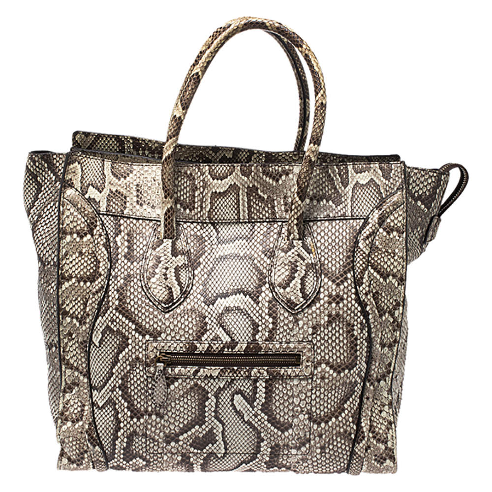Pre Owned Celine Beige Python Medium Luggage Tote