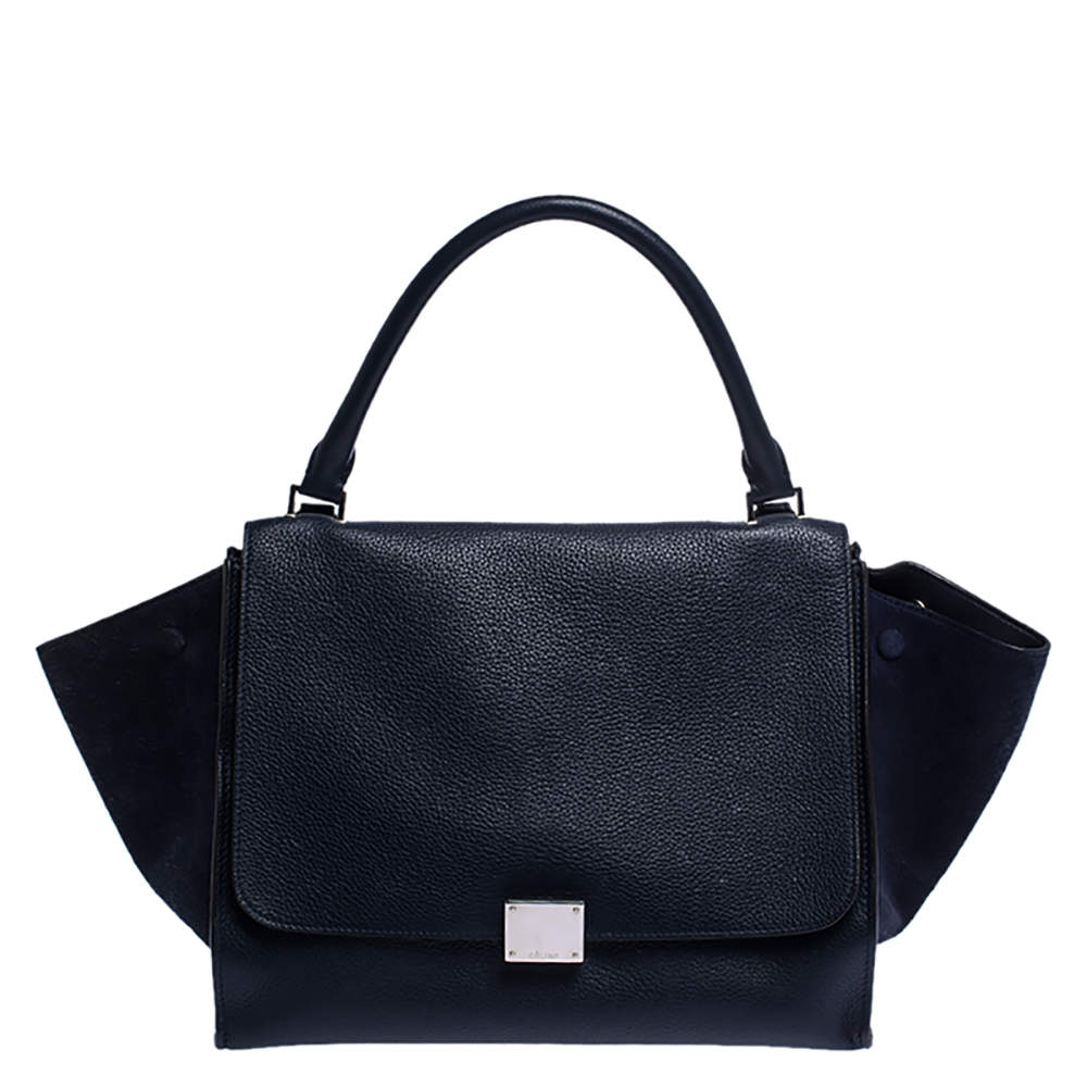 Pre Owned Celine Navy Blue Leather Medium Trapeze Top Handle Bag