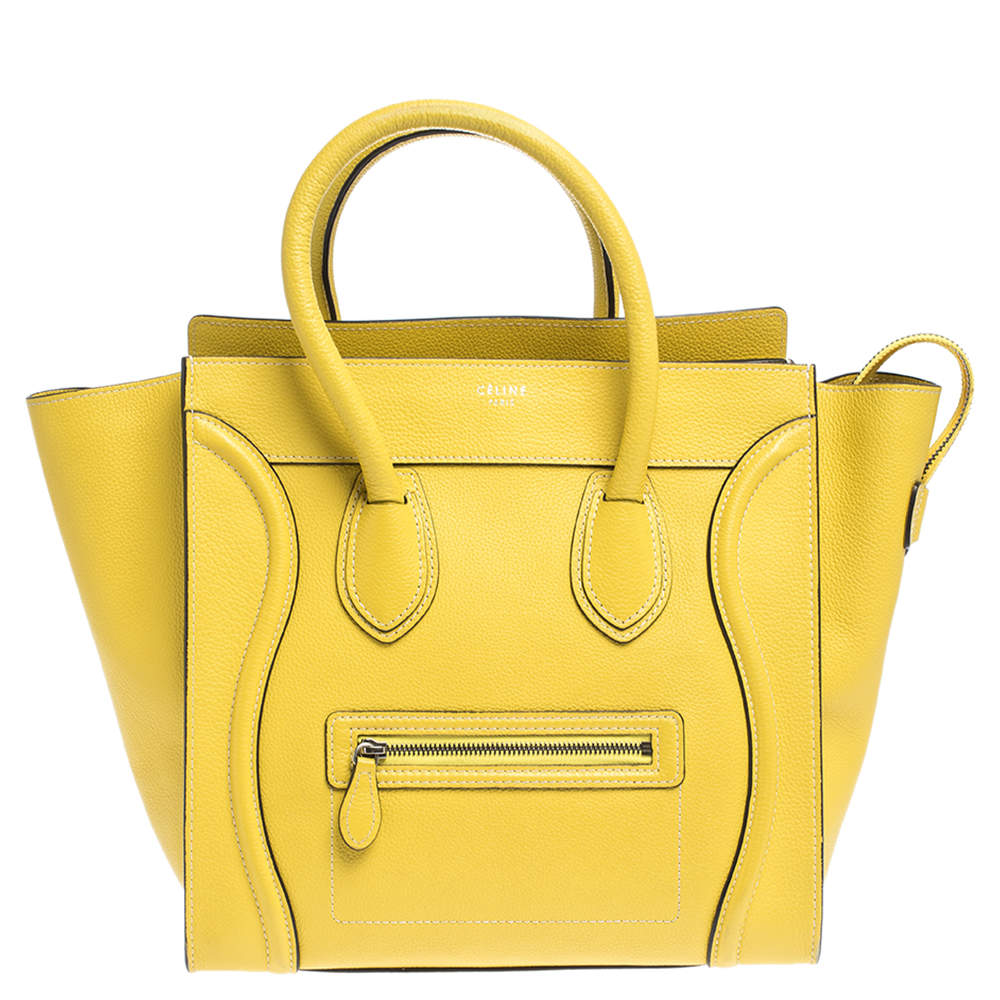 Pre Owned Celine Yellow Leather Mini Luggage Tote