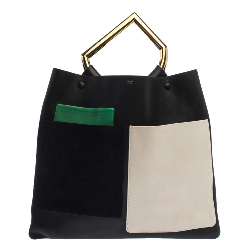 Pre Owned Celine Tricolor Leather and Suede Geometrical Bag
