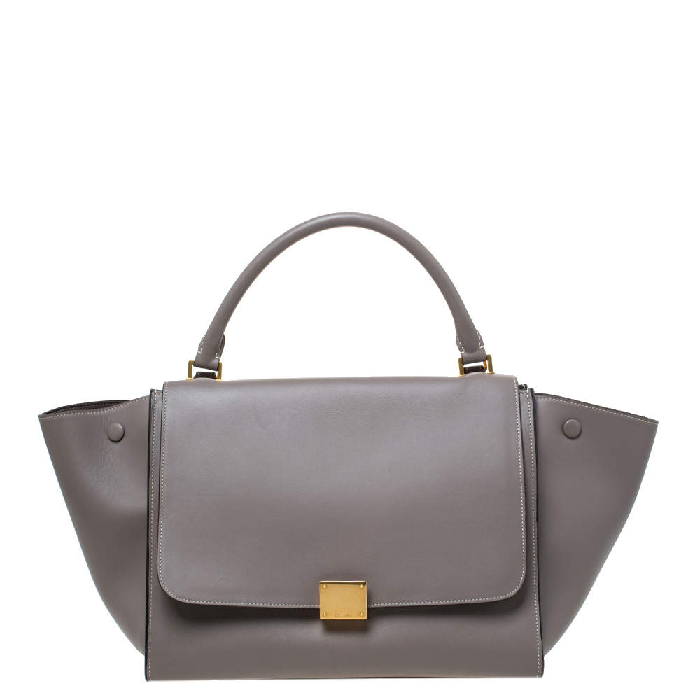 Pre Owned Celine Grey Leather Medium Trapeze Top Handle Bag